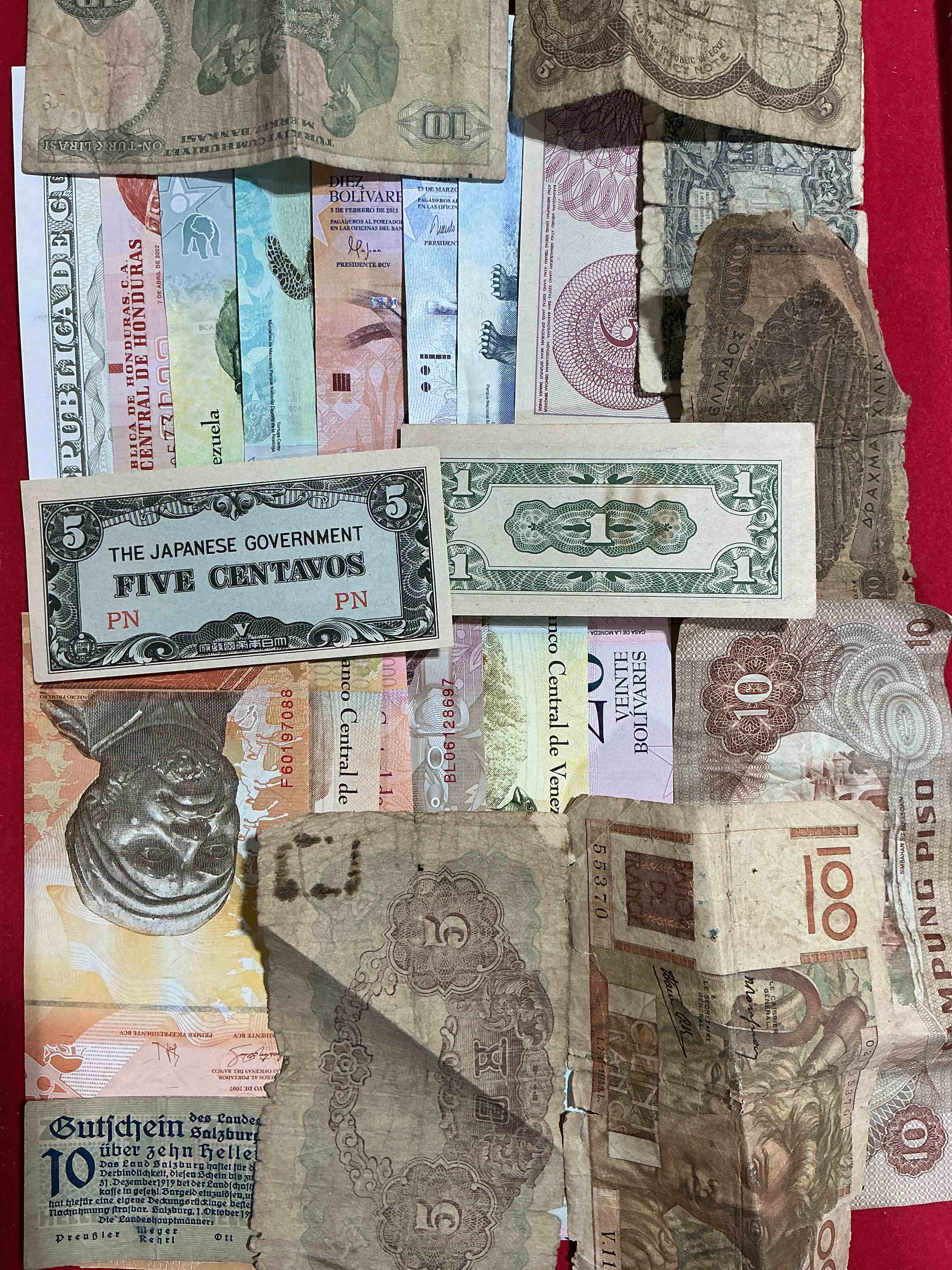 Condition photo showing Good Condition for modern & antique paper money! vintage & antique! paper money from across the world- all different shapes & sizes from all kinds of crazy places! own currency from the corners of the world! wow! 