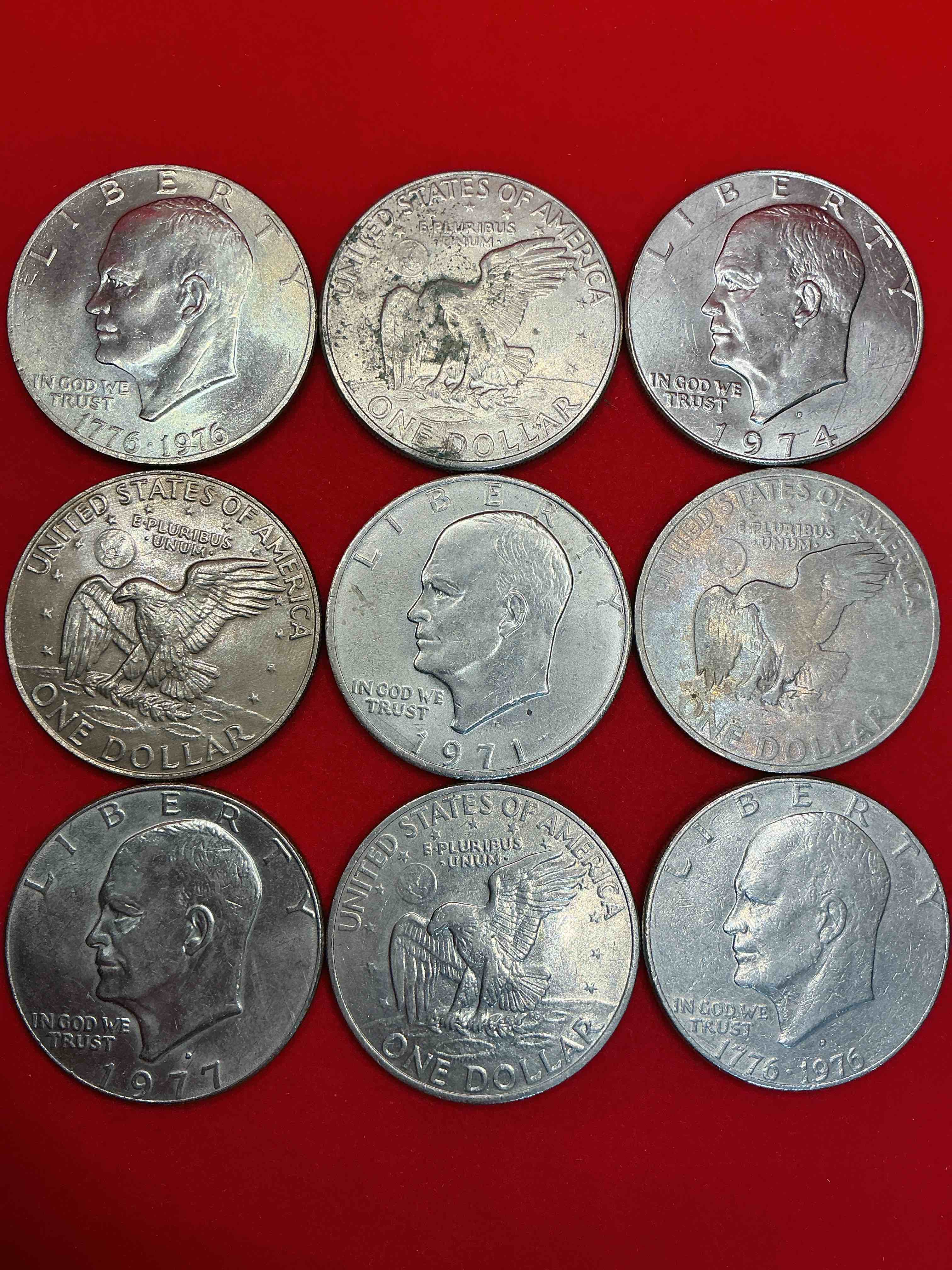 gorgeous eisenhower dollars! here are circulated “ike” dollars! up for auction are ike one dollar coins from different years! awesome ike dollars! even includes rare bicentennial 1976 edition