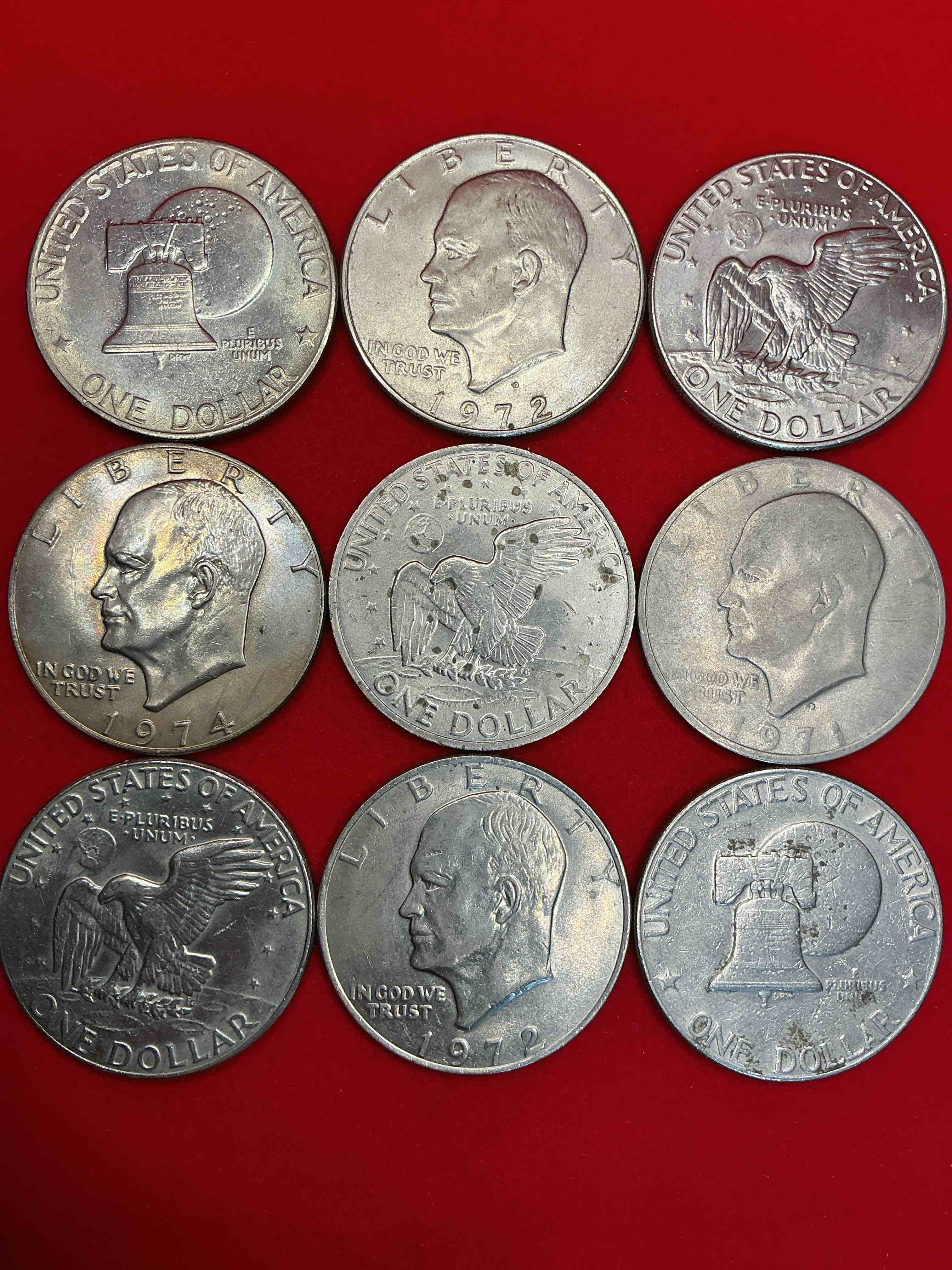 Condition photo showing Good Condition for gorgeous eisenhower dollars! here are circulated “ike” dollars! up for auction are ike one dollar coins from different years! awesome ike dollars! even includes rare bicentennial 1976 edition