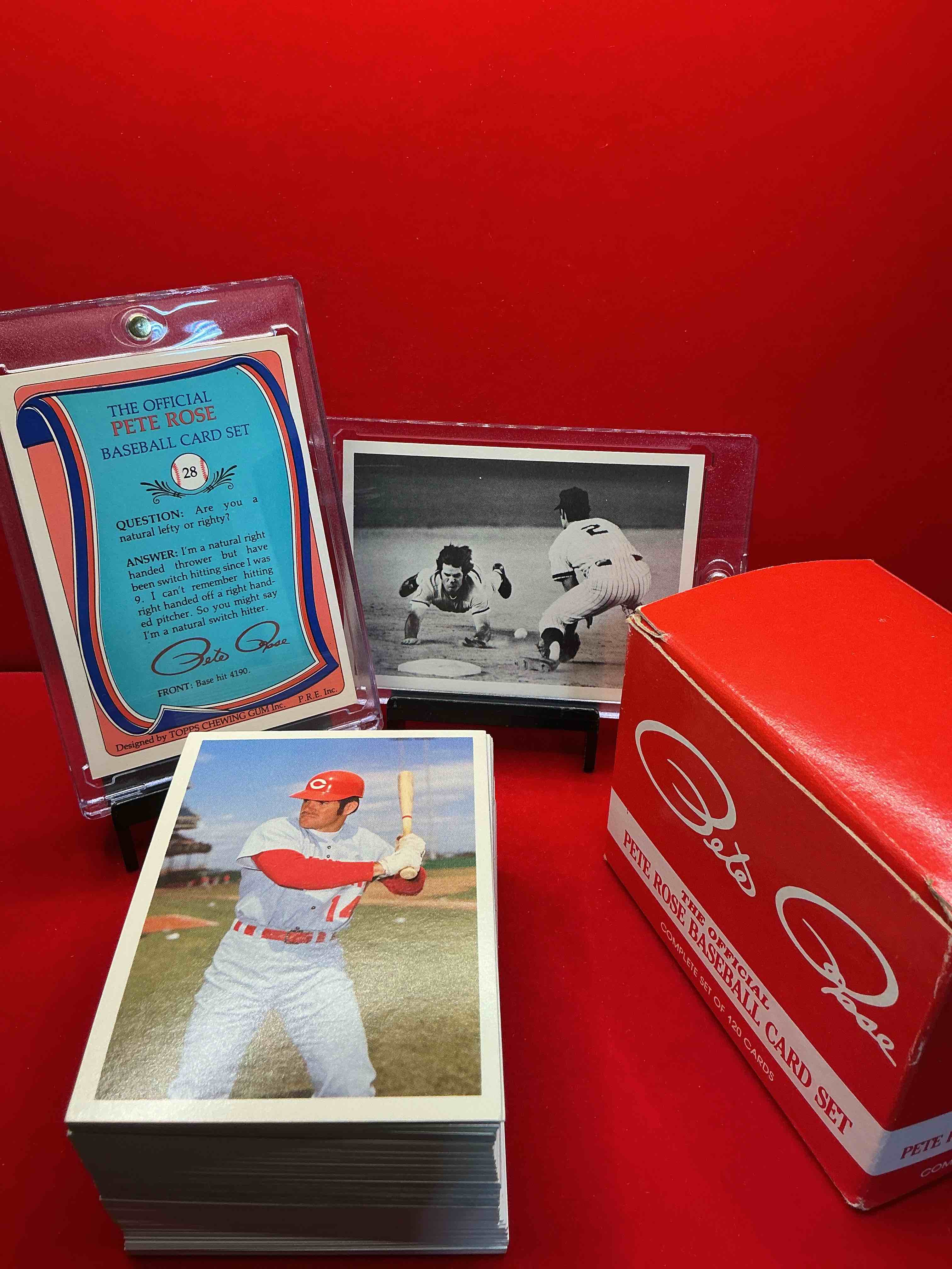 Condition photo showing New/Like New for rare pete rose 1985 wow! ultra rare, authentic, official mlb pete rose baseball cards, complete 120 card set with original box! bid is per card. your chance to own very rare, original pete rose memorabilia from 1985!