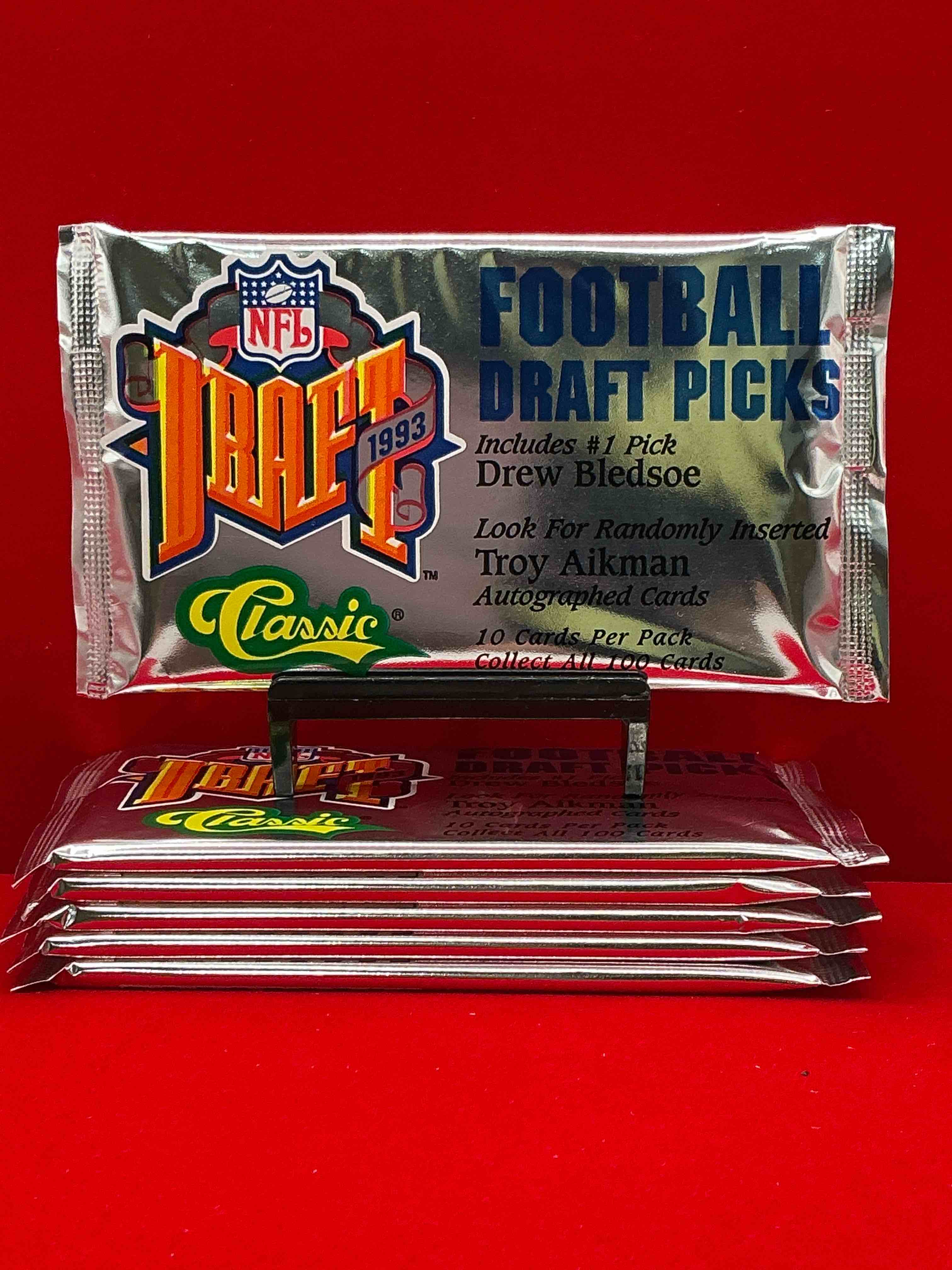 Football Draft Picks! Drew Bledsoe Rookie!? Classic ‘93 Draft Picks! Look For Random Troy Aikman Autographs, Inserted At Random In These Packs! 10 Cards Per Pack! 