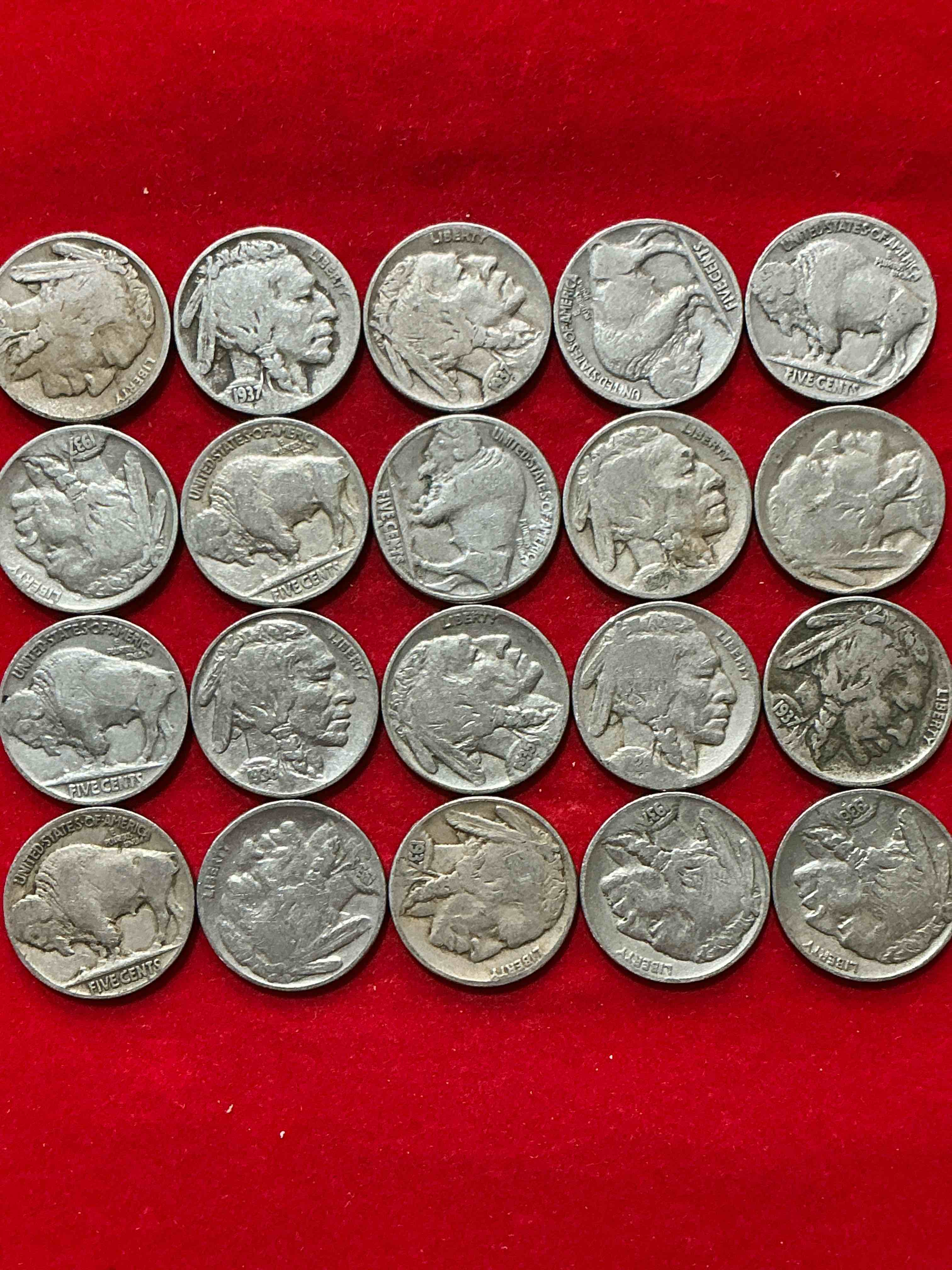Historic Buffalo Nickels! Indian Head Buffalo Nickels Were Minted From 1913 To 1938 & Have Become A Favorite For Coin Collectors Around The World! Own Pieces Of American History With These Cool Indian Head Buffalo Nickels In Circulated Condition, Most With Visible Dates Which Is Very Rare For Buffalo Nickels!