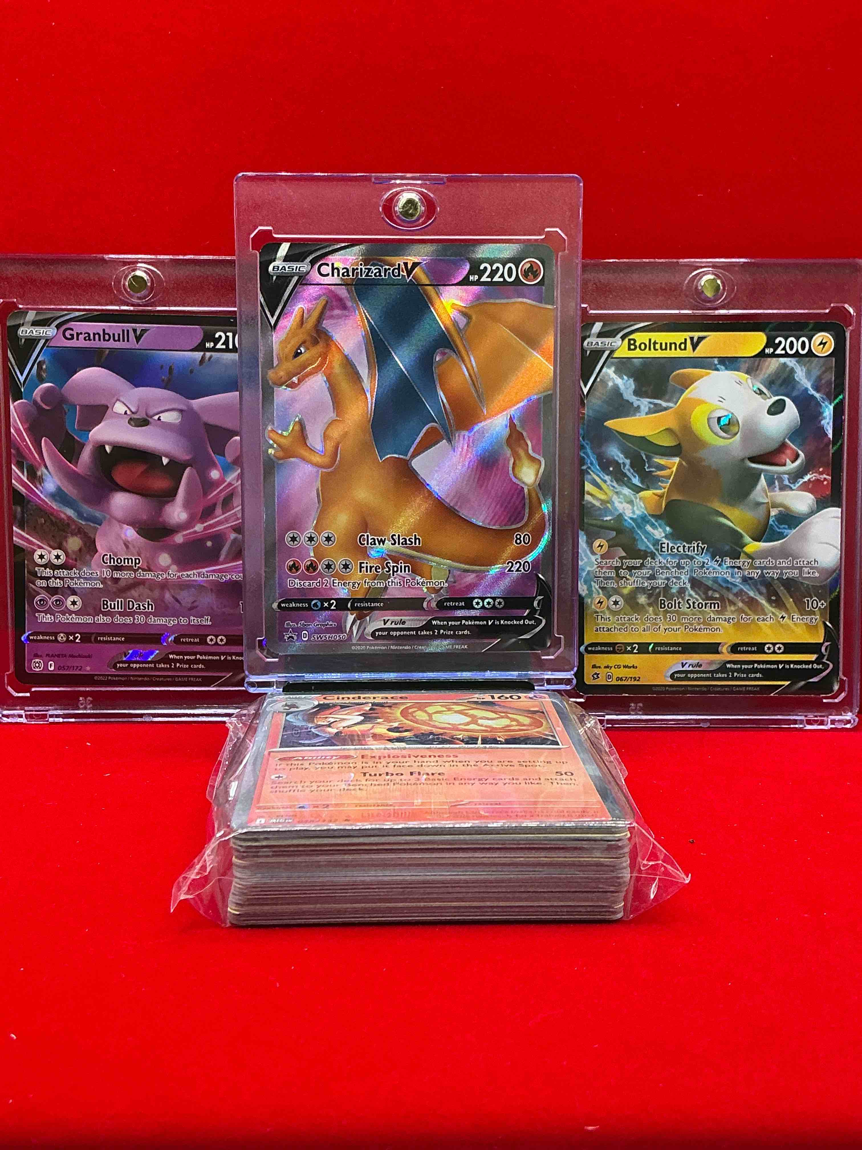 Charizard V, Granbull V & Boltund V & More! Wow! Along With 50 Other Pokémon Heroes, Holos, Legends & Commons- Including Holographic Cards, Stage 2 Cards, Holos In All Forms & More! Also Includes 36 Non Holo Common/ Uncommon Basic & First Stage Cards Trainers & Energy Too! Perfect Set For Collectors & Enthusiasts!