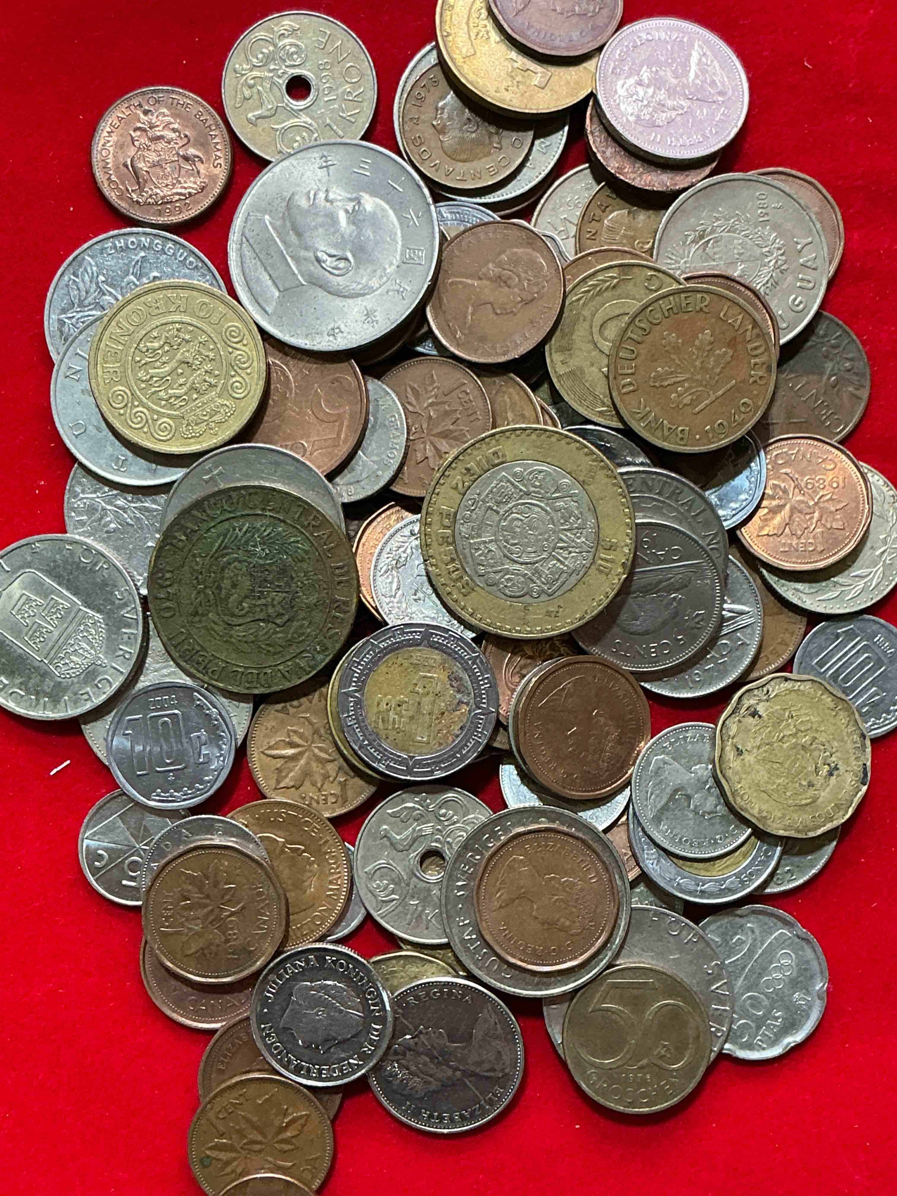Condition photo showing Good Condition for world coins, antique & vintage! each lot is unique! many different years, countries, sizes & exotic places. this cool collection of antique coins from around the world is loads of fun! have fun identifying each coin & country as a great educational tool! a great investment too!