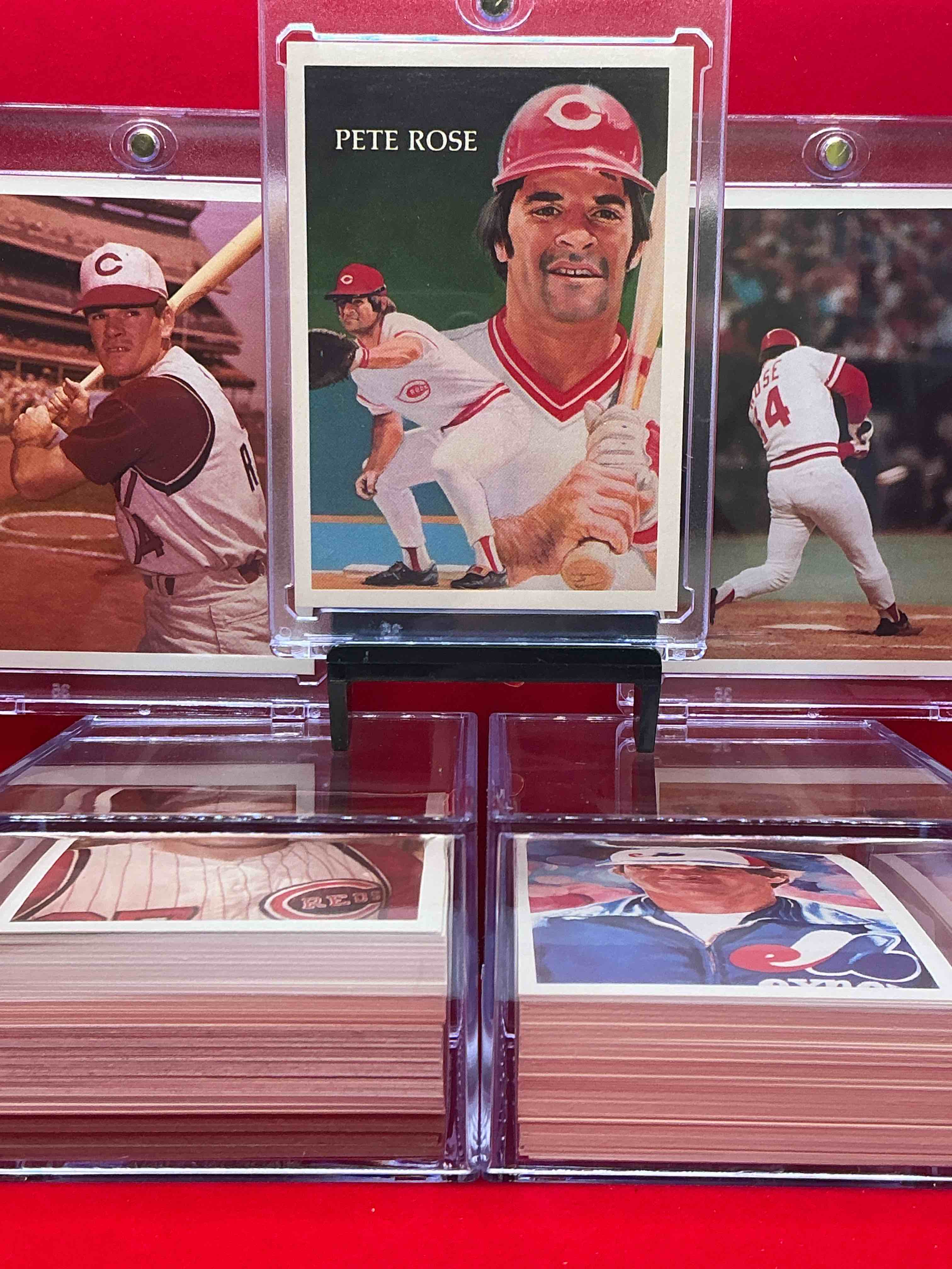 rare pete rose 1985 wow!  ultra rare, authentic, official mlb pete rose baseball cards,  complete 120 card set with original box!  bid is per card.  your chance to own very rare, original pete rose memorabilia from 1985!