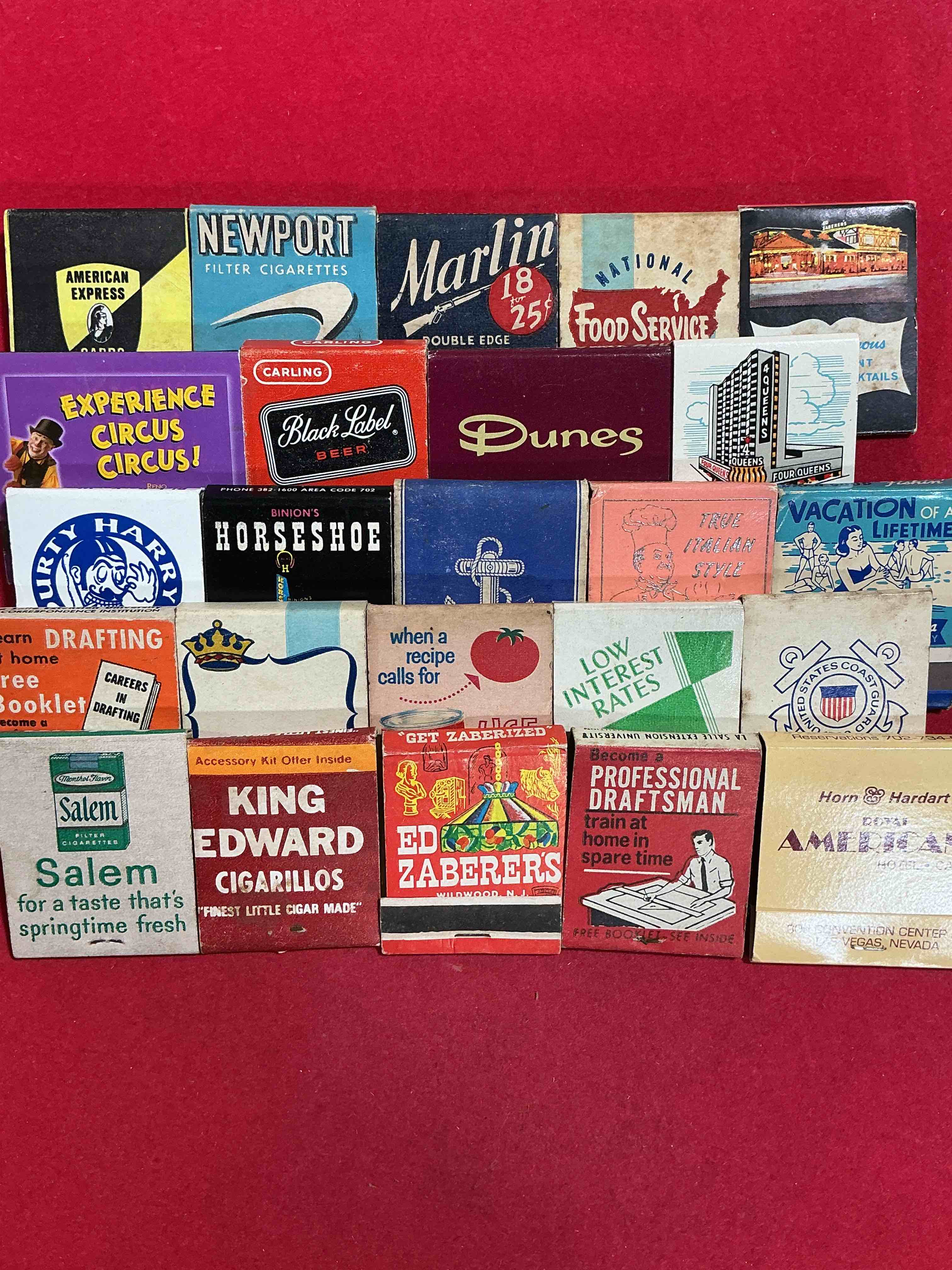 vintage matchbooks!  a crazy hard to collect collection of matchbooks from all over, many from places that no longer exist!  collection spans decades & decades!  most books are complete with all matches!  one of a kind collection!  all original & impossible to find anywhere else!
