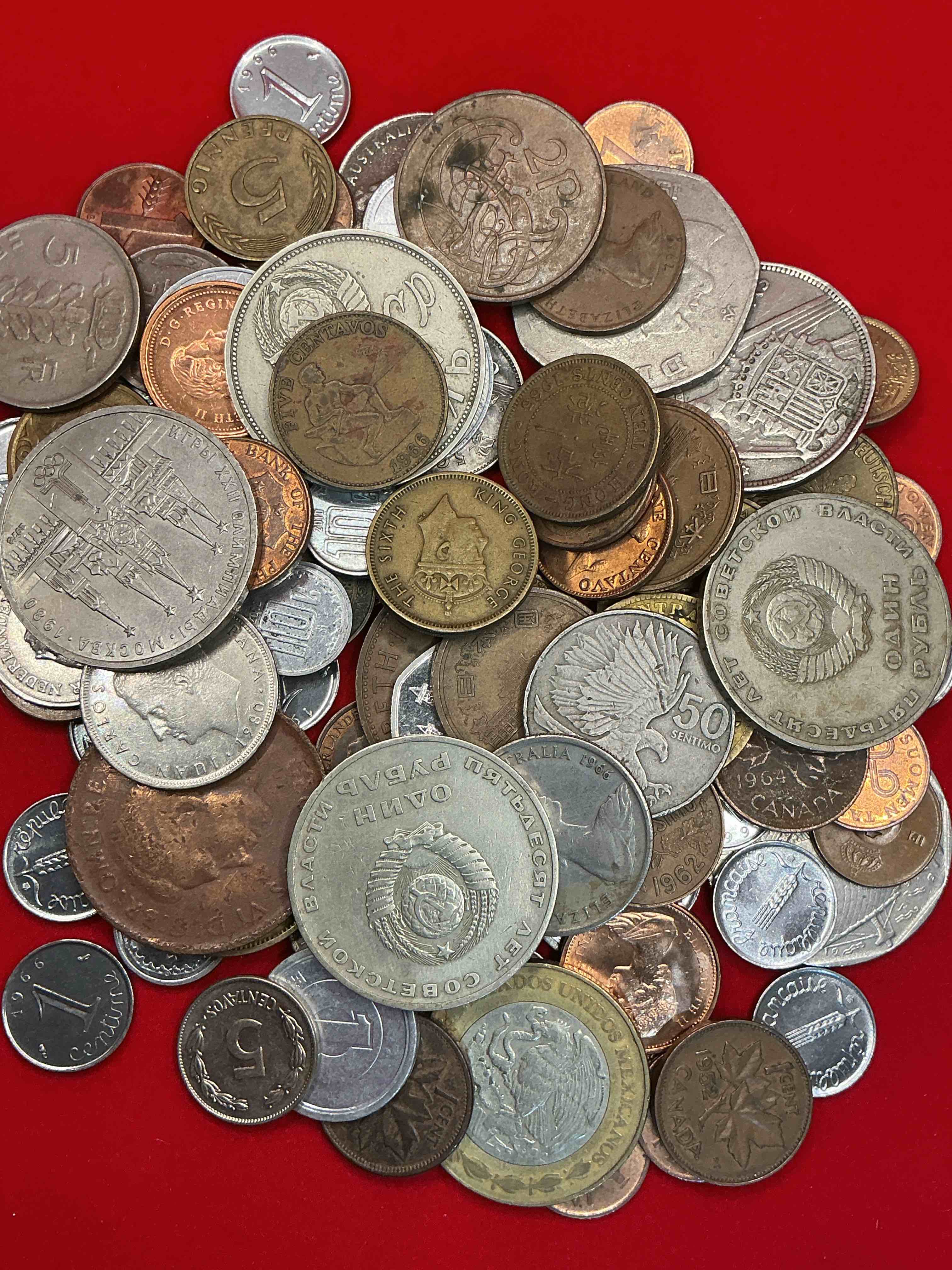 Condition photo showing Good Condition for world coins, antique & vintage! each lot is unique! many different years, countries, sizes & exotic places. this cool collection of antique coins from around the world is loads of fun! have fun identifying each coin & country as a great educational tool! a great investment too!