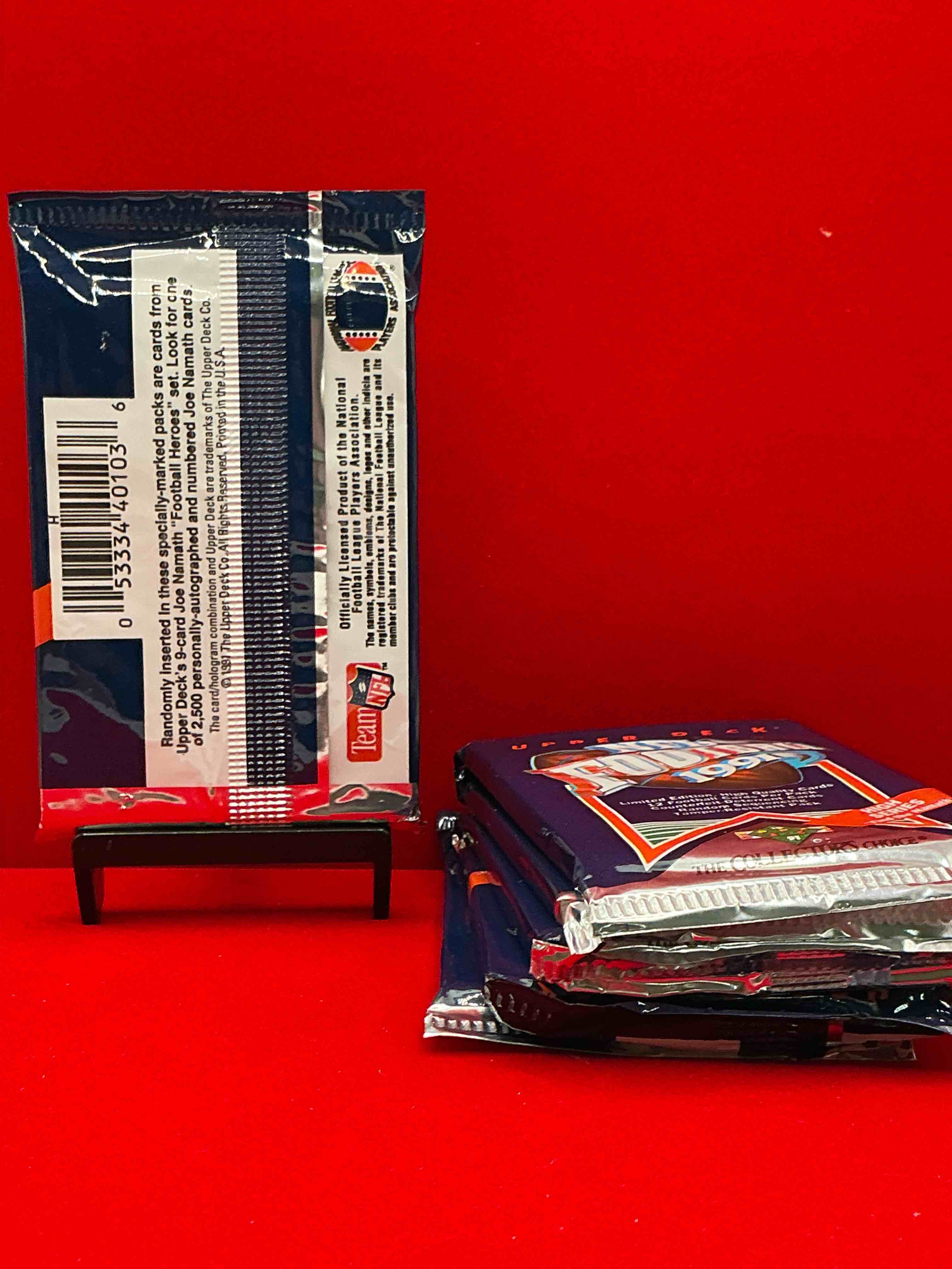 Condition photo showing New/Like New for rare & vintage! 1991 upper deck premier edition unopened nfl football packs! direct from original box! brett favre rookie year! search for brett favre rookie & other 80s stars!