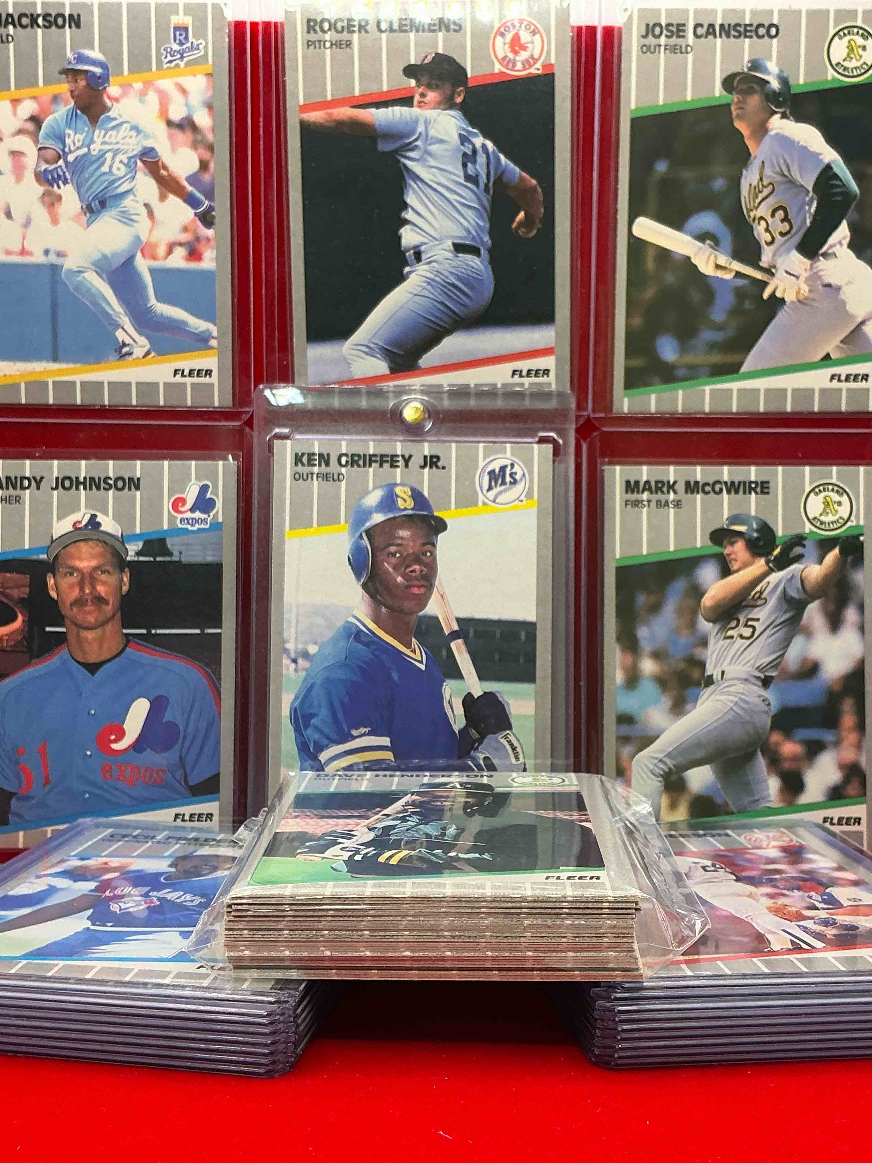 Condition photo showing New/Like New for griffey jr rookie! 1989 fleer baseball 50 card craziness! ken griffey jr rookie, bo jackson, randy johnson, barry bonds, john smoltz, kirby puckett, tom glavine, rickey henderson, don mattingly, cal ripken, wade boggs, doc gooden, greg maddux, fernando valenzuela, nolan ryan, roger clemens, george brett, tony gwynn & more! the best players from the time! super rare set with all of these stars! 50 card craziness! legends, heroes & commons!