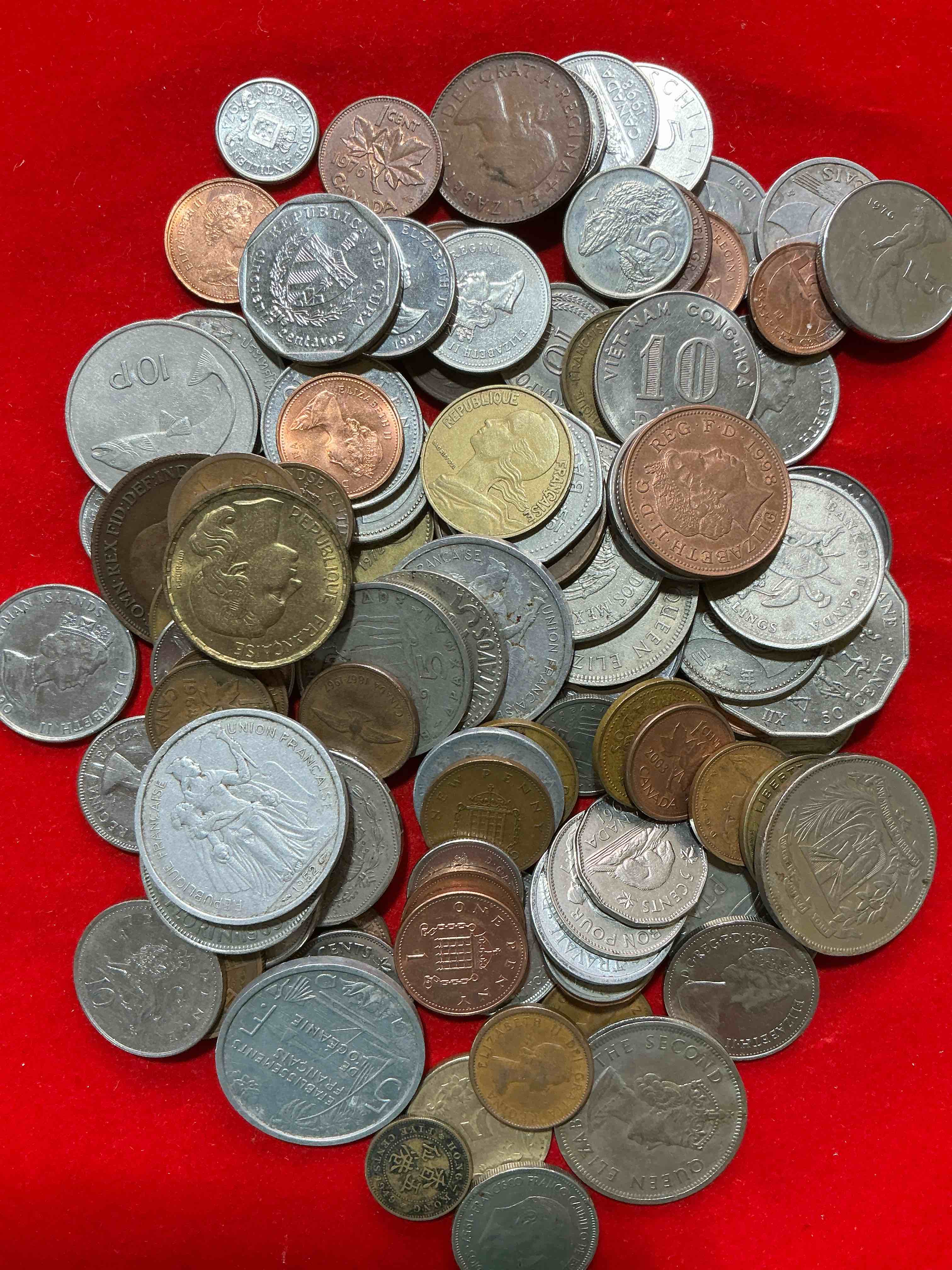 Condition photo showing Good Condition for world coins, antique & vintage! each lot is unique! many different years, countries, sizes & exotic places. this cool collection of antique coins from around the world is loads of fun! have fun identifying each coin & country as a great educational tool! a great investment too!