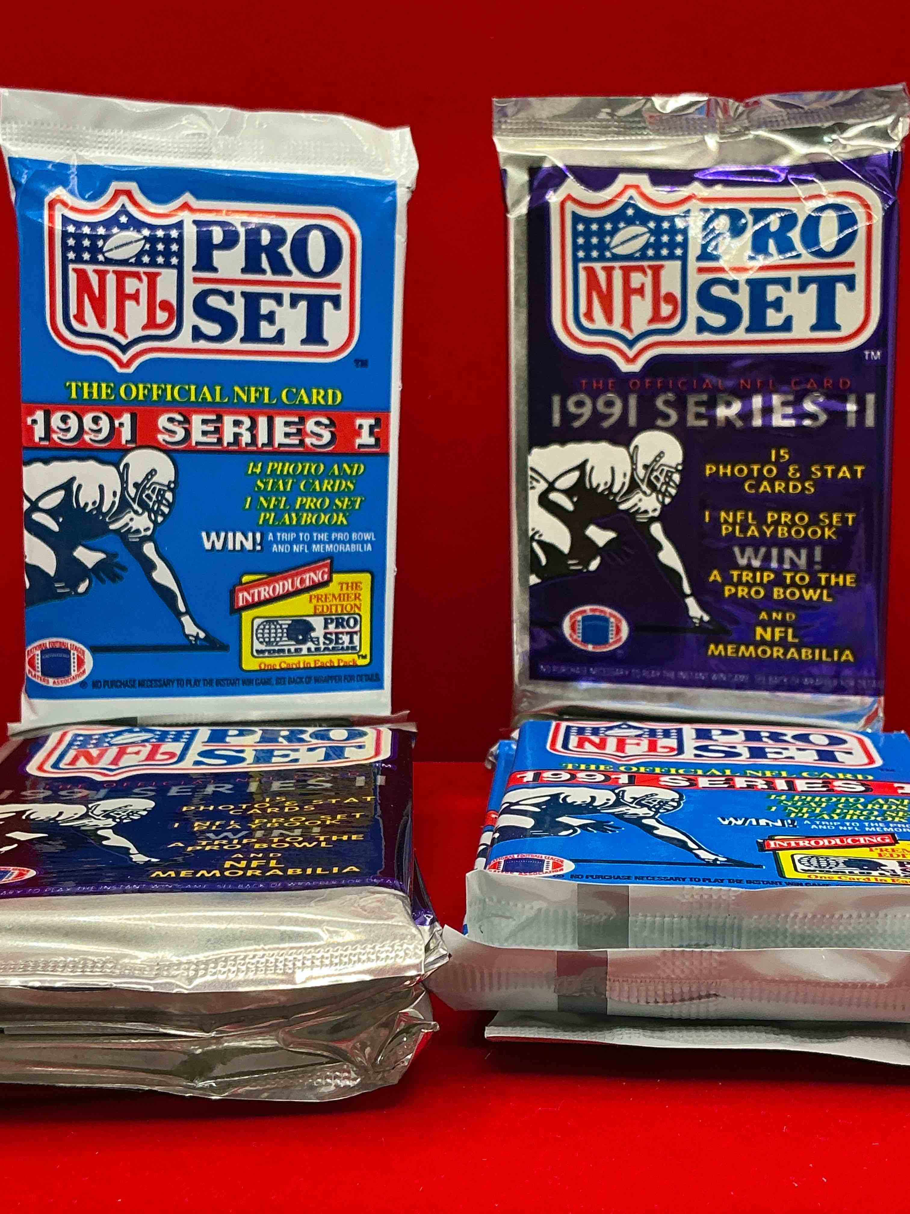 Condition photo showing New/Like New for wow! 1991 pro set football sealed card packs series i & ii, direct from original retail case!highly sought after by collectors as this year is loaded with high profile cards!search for cards from barry sanders, deion sanders, troy aikman, michael irvin & much more! getting hard to find!