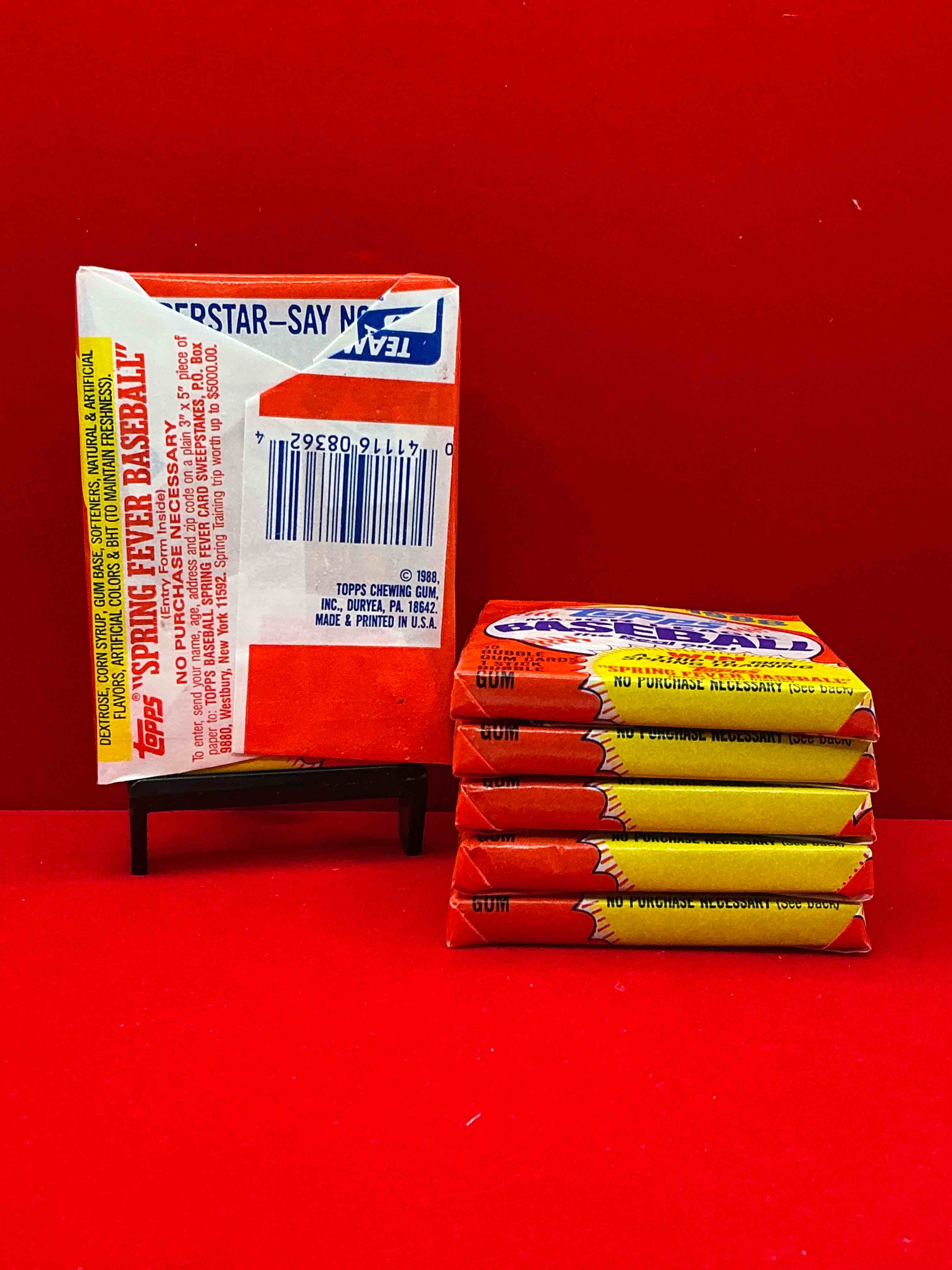 Condition photo showing New/Like New for 80's baseball fan's rejoice! 1988 topps baseball unopened wax packs full of collectible trading cards! search for valuable don mattingly "world of baseball" & nolan ryan cards worth hundreds in perfect condition!