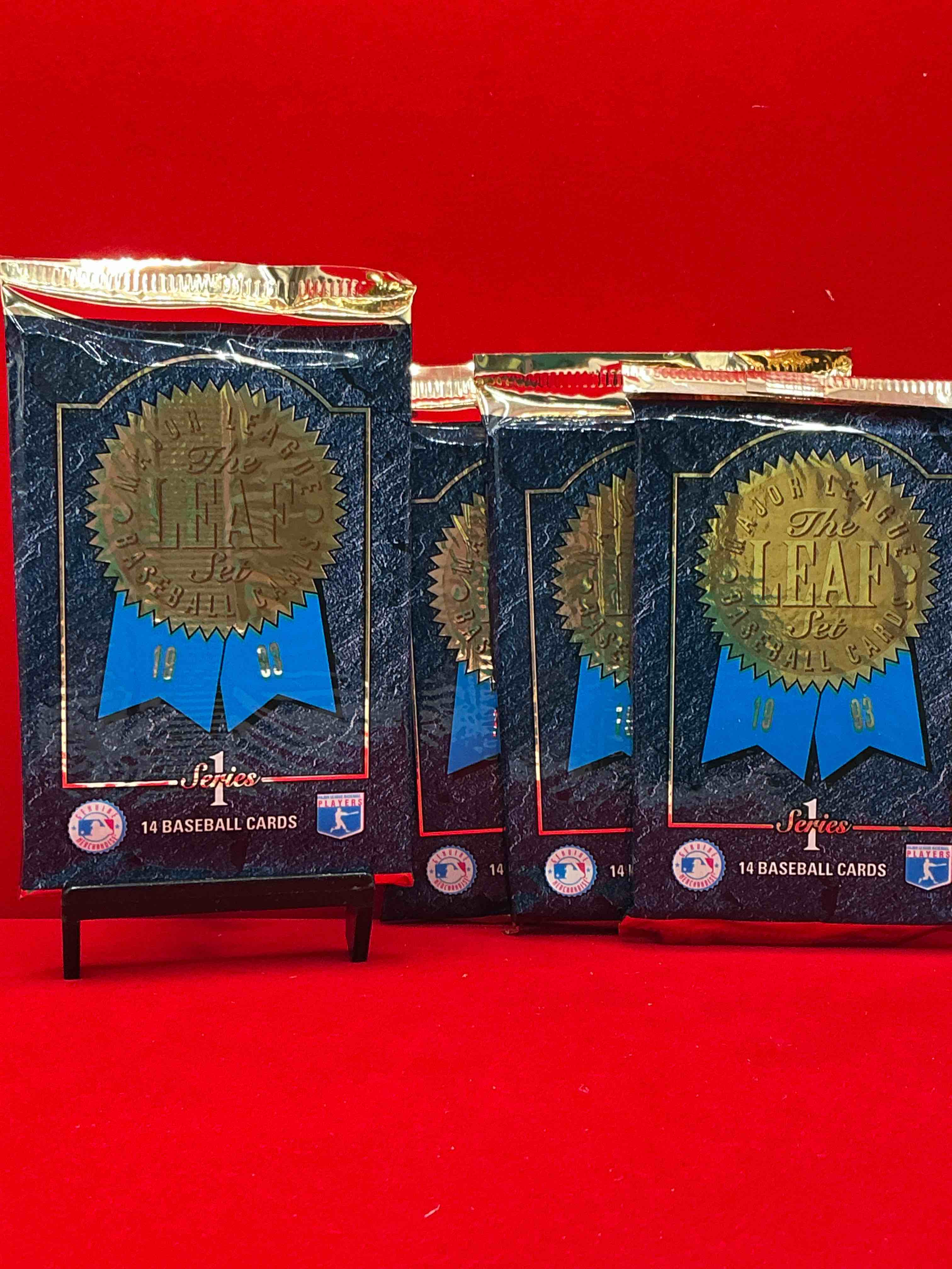 1993 leaf series 1 baseball sealed 14 card pack, direct from original retail display case, search for derek jeter, ken griffey jr. & so much morel search for highly collectible inserts. these cards are highly sought after by collectors for their holographic design, these are premium baseball cards from 1993!