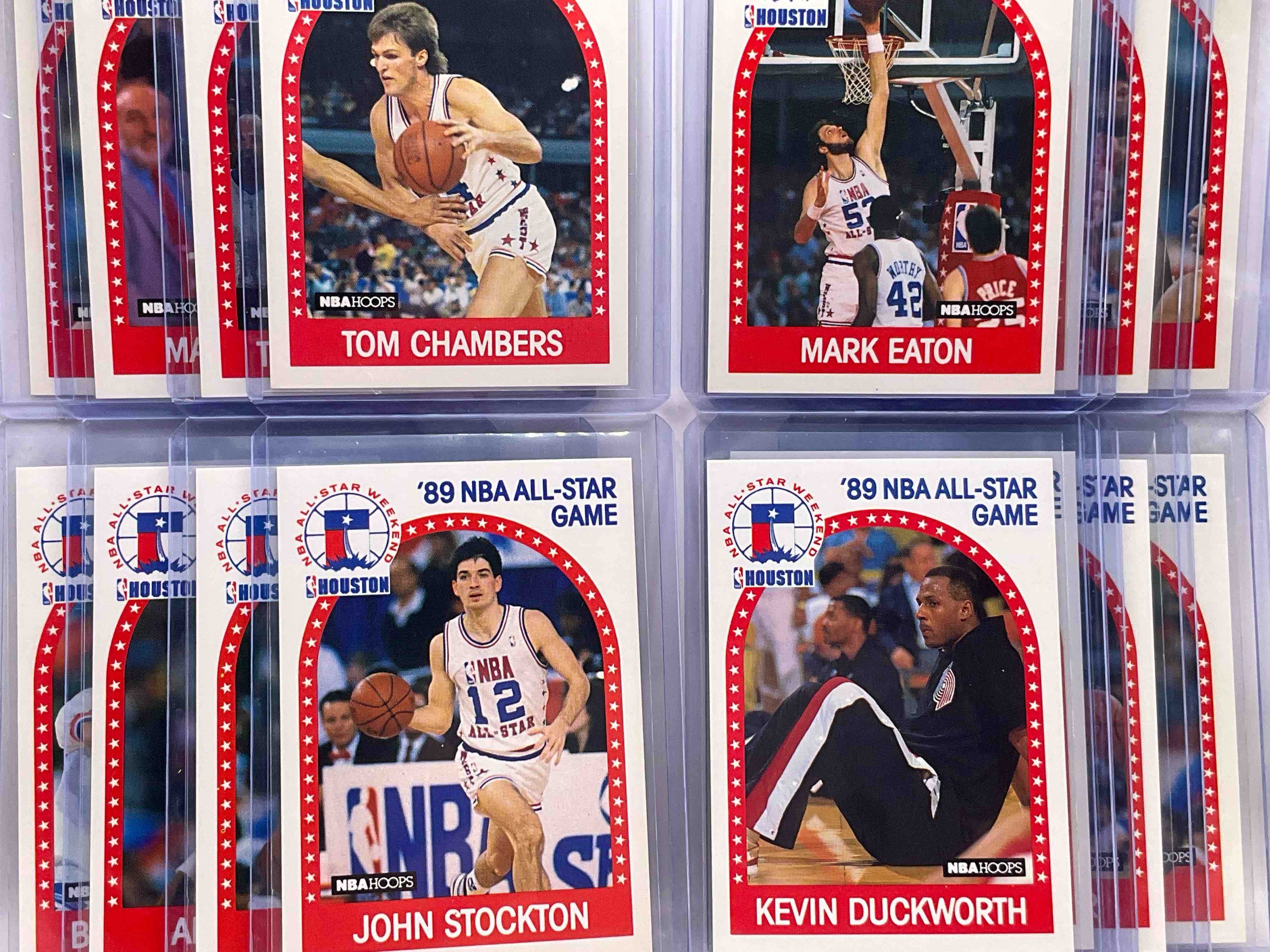 Condition photo showing New/Like New for nba insanity! 1989 all star nba hoops cards! michael jordan, larry bird, magic johnson, dominque wilkins, hakeem olajuwon, pippen, barkley, malone, drexler, stockton & more! wow! 24 card lot!