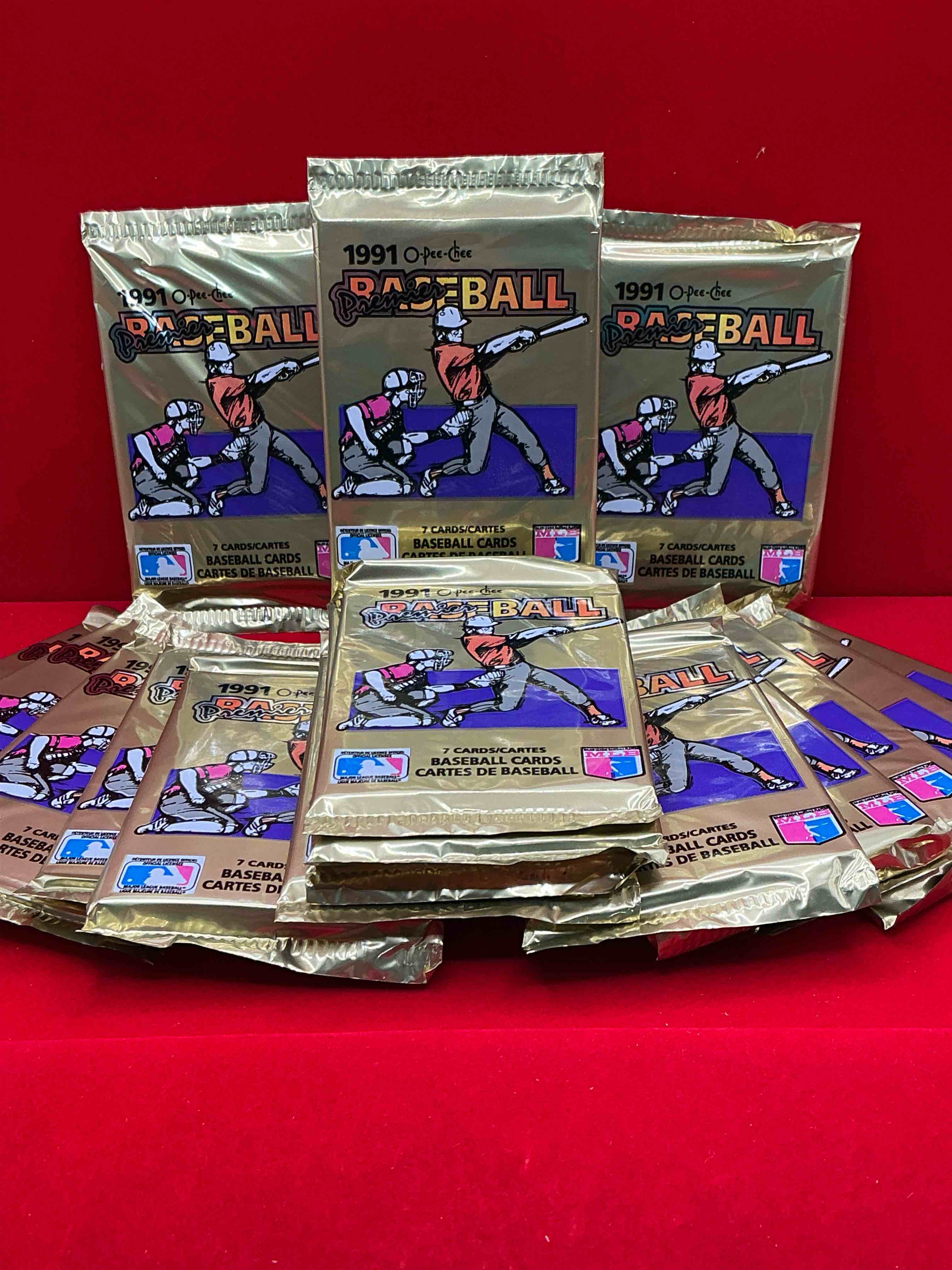Condition photo showing New/Like New for 1991 premier baseball o-pee-chee unopened packs, direct from box! rare canadian sports cards with the chance for some great cards inside! baseball extravaganza!