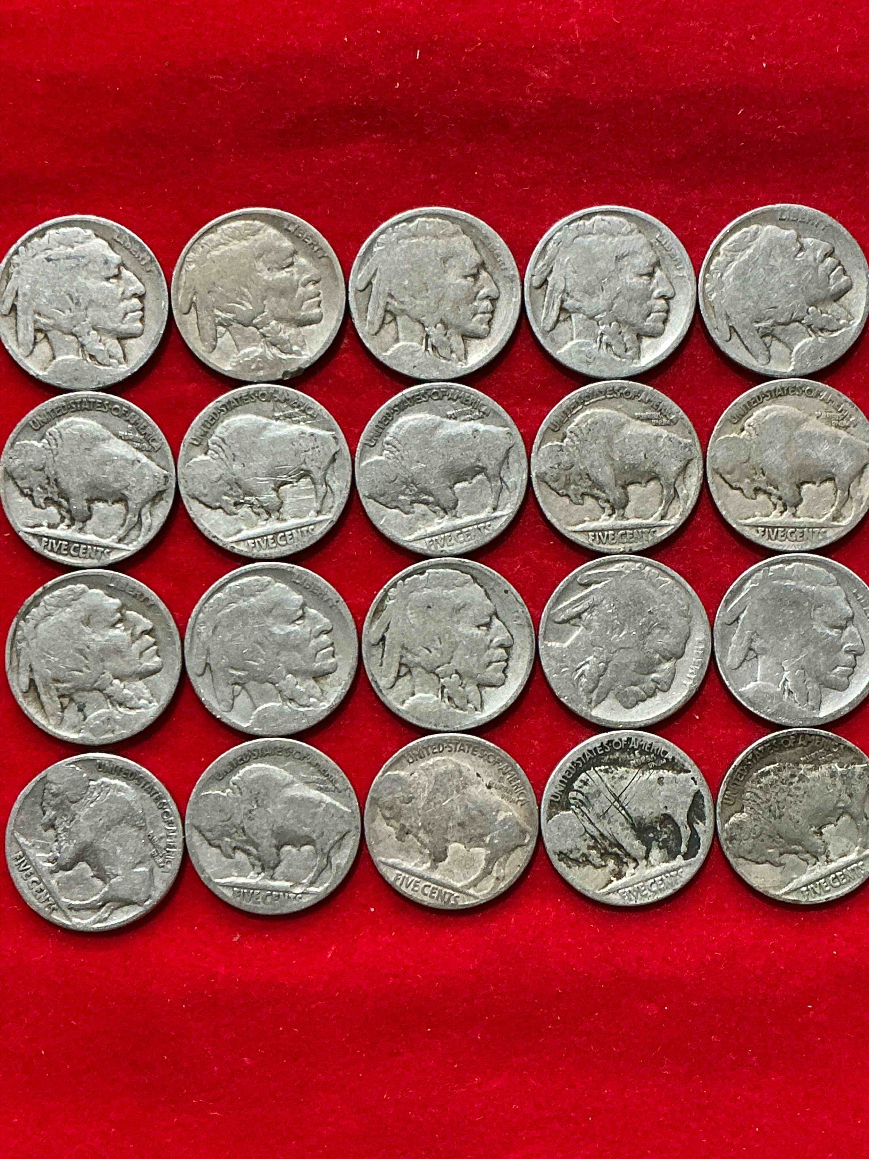 Condition photo showing Good Condition for historic buffalo nickels! indian head buffalo nickels were minted from 1913 to 1938 & have become a favorite for coin collectors around the world! own pieces of american history with these cool indian head buffalo nickels in circulated condition, most with visible dates is very rare for buffalo nickels!