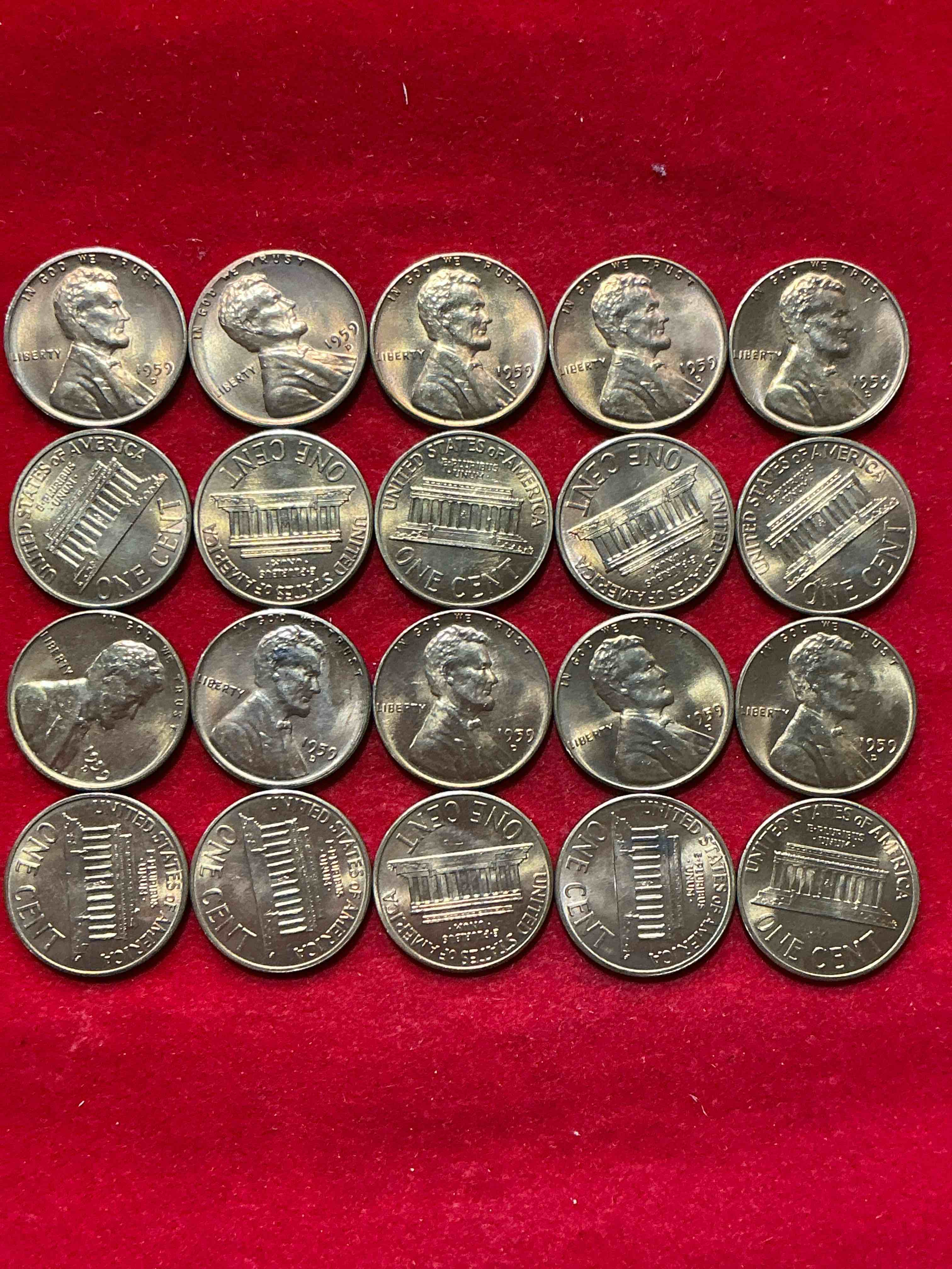 1959 brilliant uncirculated pennies!  1959 was the last year of an epic chapter of american history!  own pieces of the 1950’s with these brilliant uncirculated pennies!  many from the original treasury bank rolls not having seen daylight since 1959, wow! 