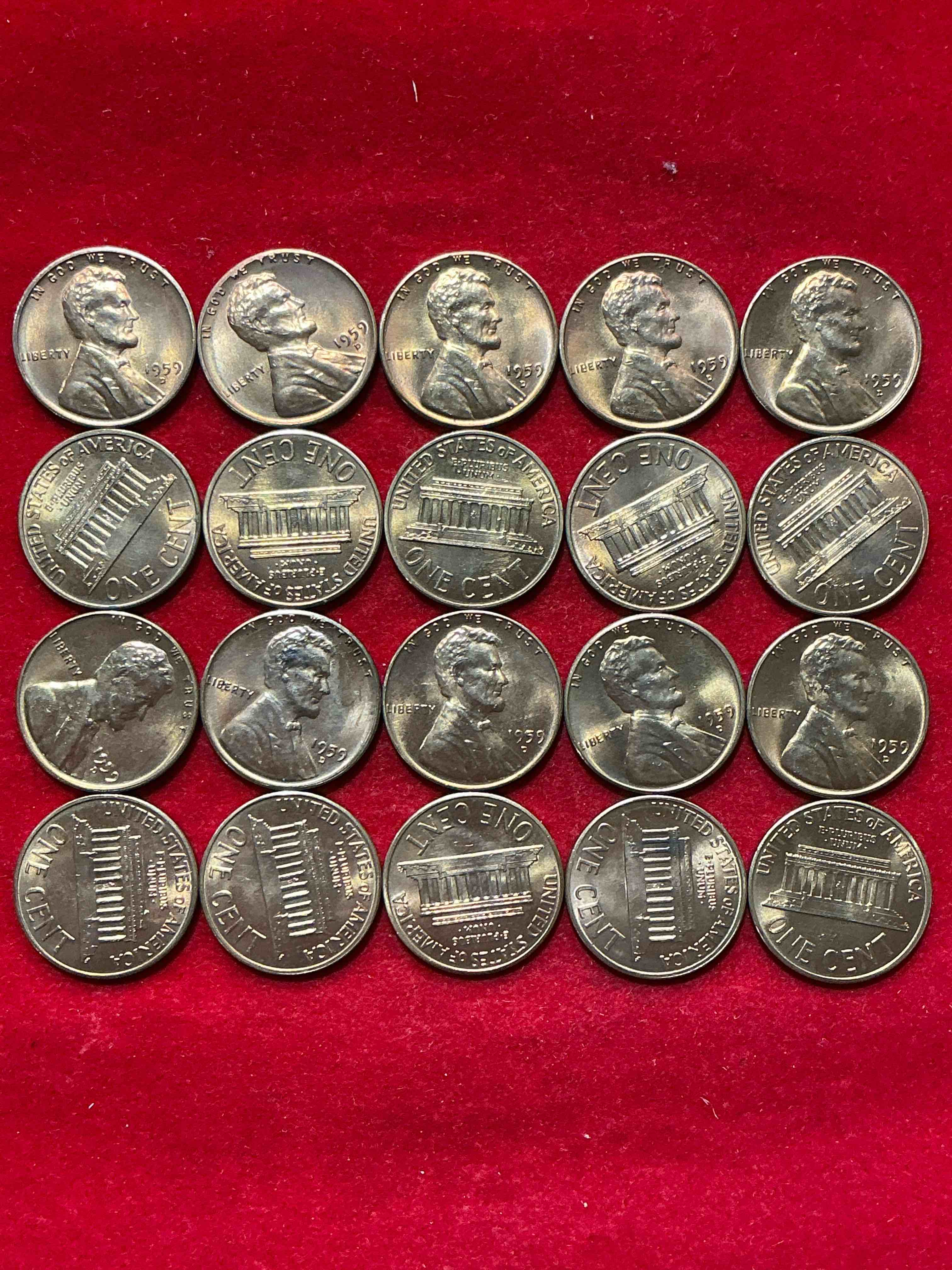 Condition photo showing New/Like New for 1959 brilliant uncirculated pennies!  1959 was the last year of an epic chapter of american history!  own pieces of the 1950’s with these brilliant uncirculated pennies!  many from the original treasury bank rolls not having seen daylight since 1959, wow! 