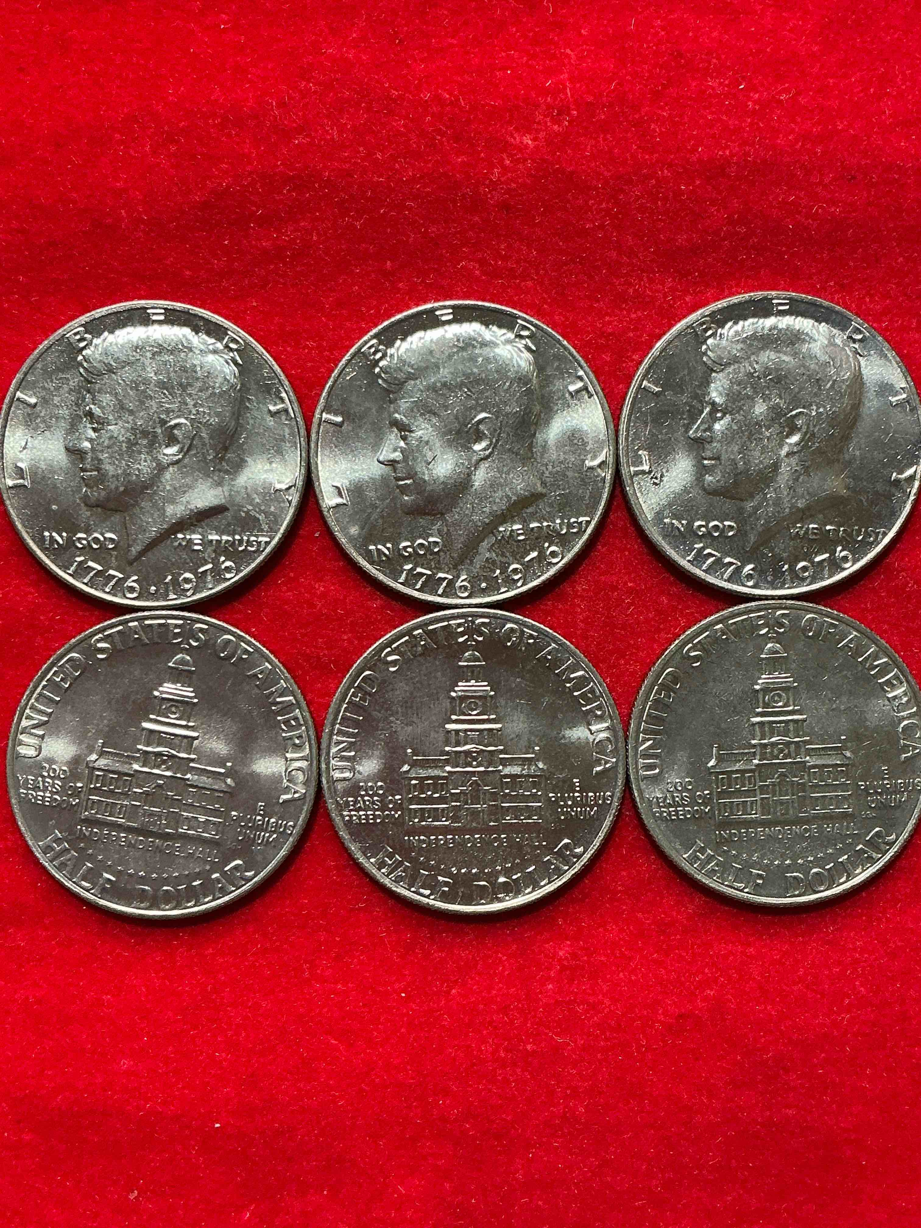 Condition photo showing New/Like New for mint condition uncirculated kennedy half dollars! rare! uncirculated! ultra cool bicentennial edition uncirculated half dollars, celebrating america’s 200th anniversary… 250 coming up!
