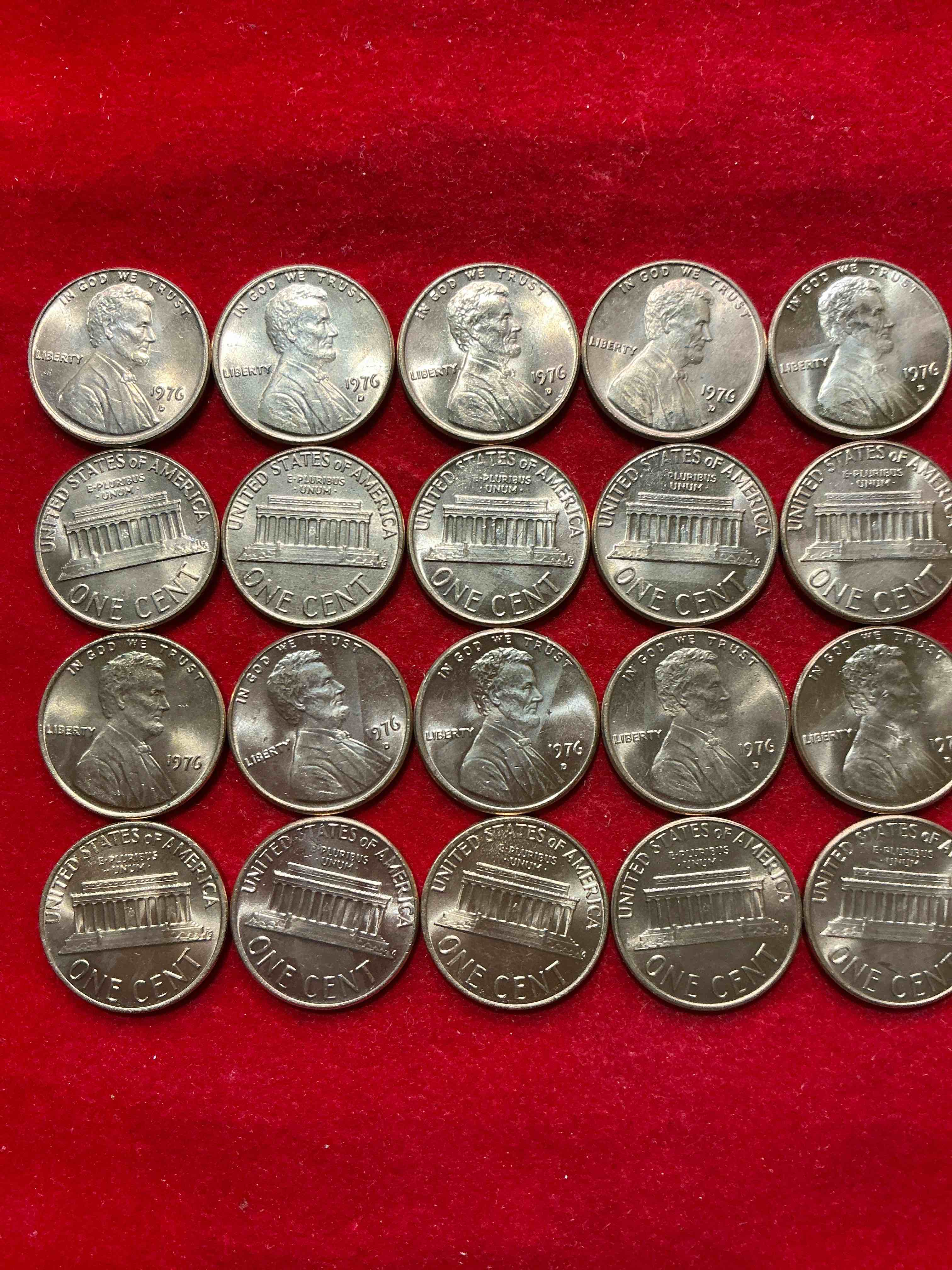 1976 brilliant uncirculated america 200 year anniversary pennies! celebrate america’s bicentennial with the unc brilliant 1976 pennies, direct from the original bank rolls! these pennies have not seen the light of day since 1976, wow! serious collector items!