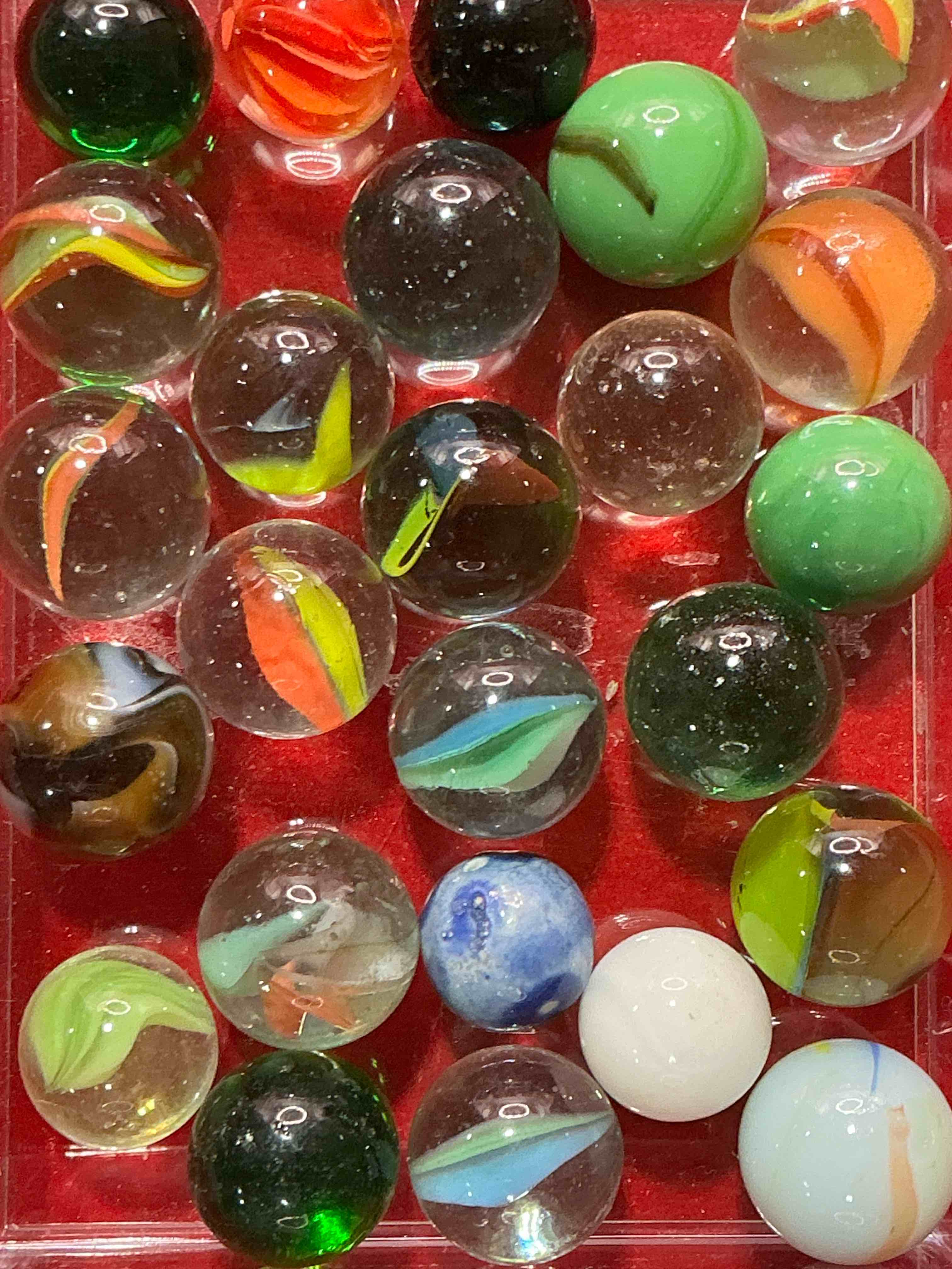 Condition photo showing New/Like New for antique glass marbles! genuine stunning marbles lot, some marbles made between the years 1925-1965 & some may be made with uranium! some may are great depression era & even earlier! gorgeous, authentic pieces of history!