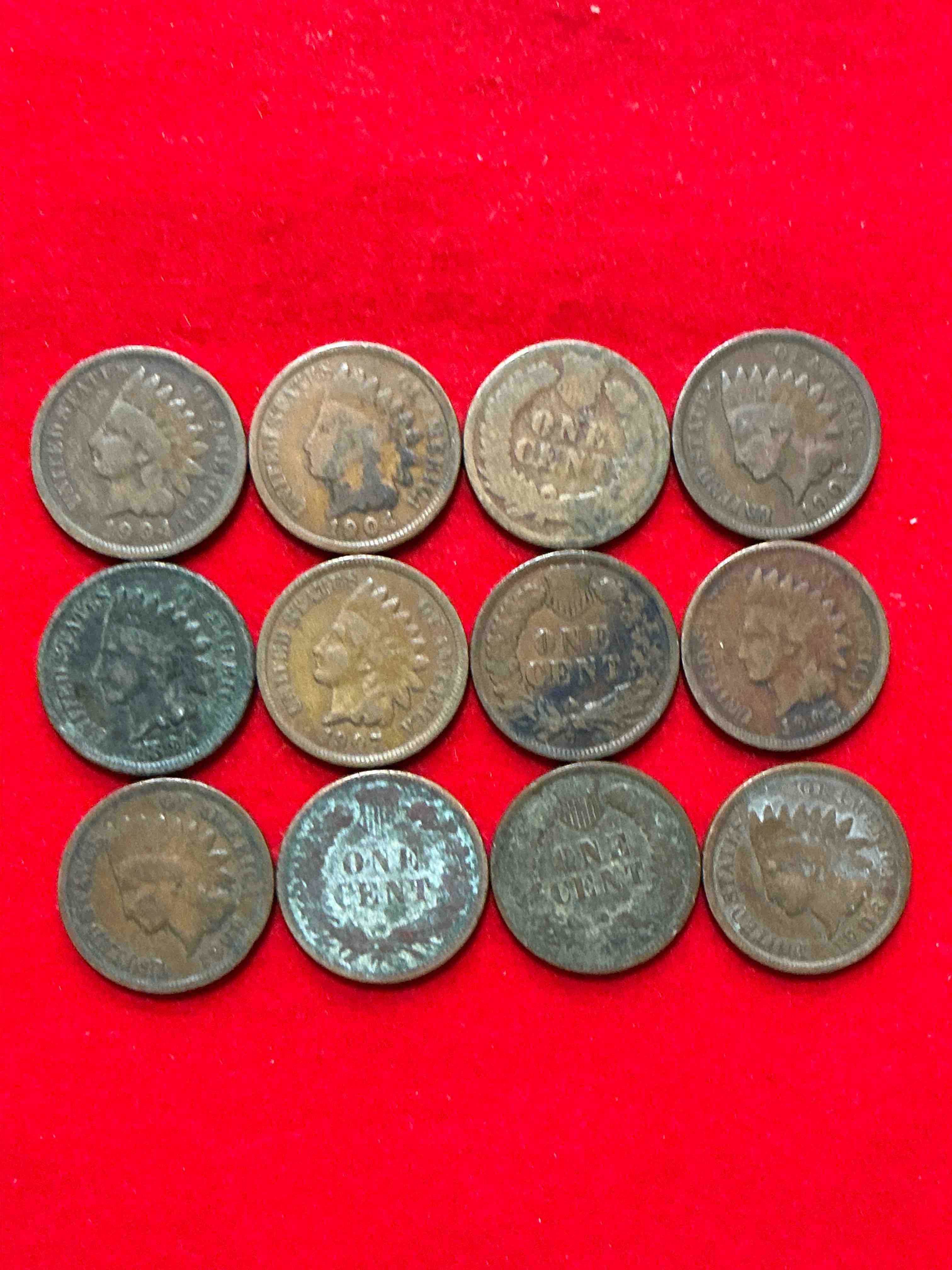 Condition photo showing Good Condition for indian head pennies! these gorgeous u.s. pennies were minted from 1859-1909 & have become serious collector items! the "indian head" design is actually a representation of lady liberty wearing an indian headdress. here are beautiful, well-kept examples representing many different mint years! great for collecting, investing & learning history, & rare with visible dates!