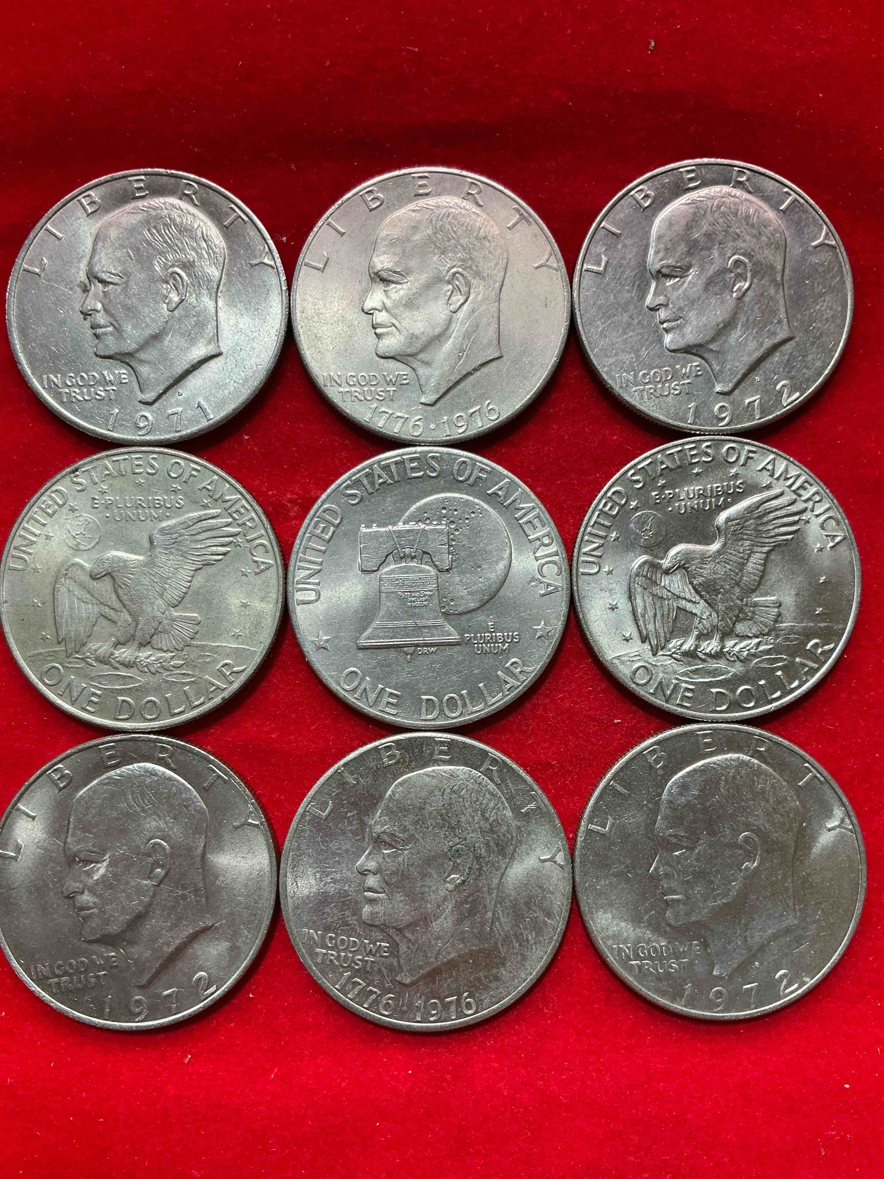 Condition photo showing Good Condition for gorgeous eisenhower dollars! here are circulated “ike” dollars! up for auction are ike one dollar coins from different years! awesome ike dollars! even includes rare bicentennial 1976 edition
