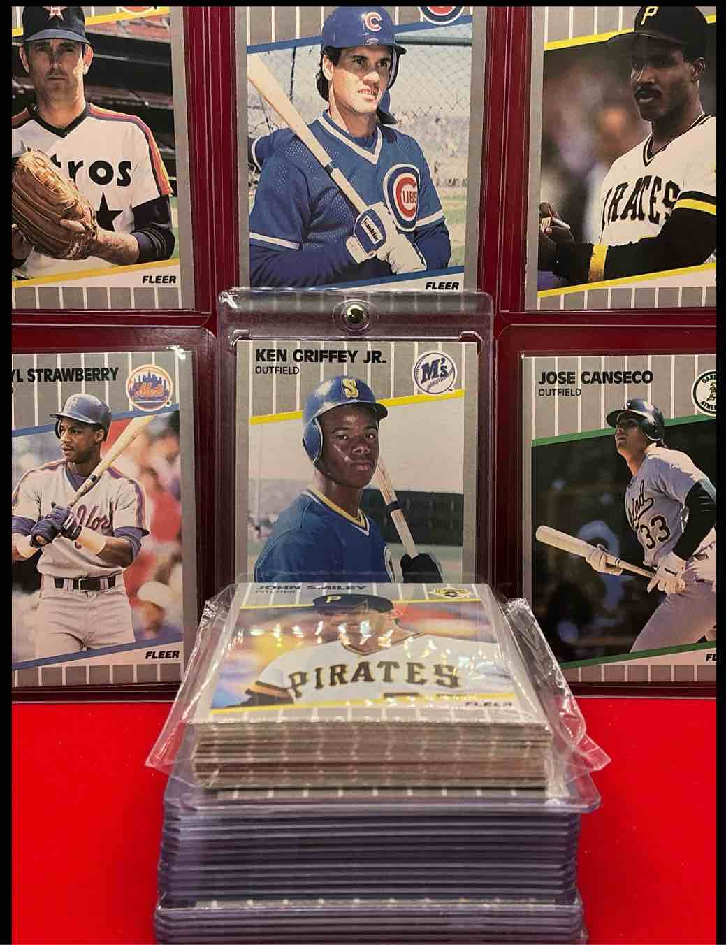Condition photo showing New/Like New for griffey jr rookie! 1989 fleer baseball 50 card craziness! ken griffey jr rookie, bo jackson, randy johnson, barry bonds, john smoltz, kirby puckett, tom glavine, rickey henderson, don mattingly, cal ripken, wade boggs, doc gooden, greg maddux, fernando valenzuela, nolan ryan, roger clemens, george brett, tony gwynn & more! the best players from the time! super rare set with all of these stars! 50 card craziness! legends, heroes & commons!