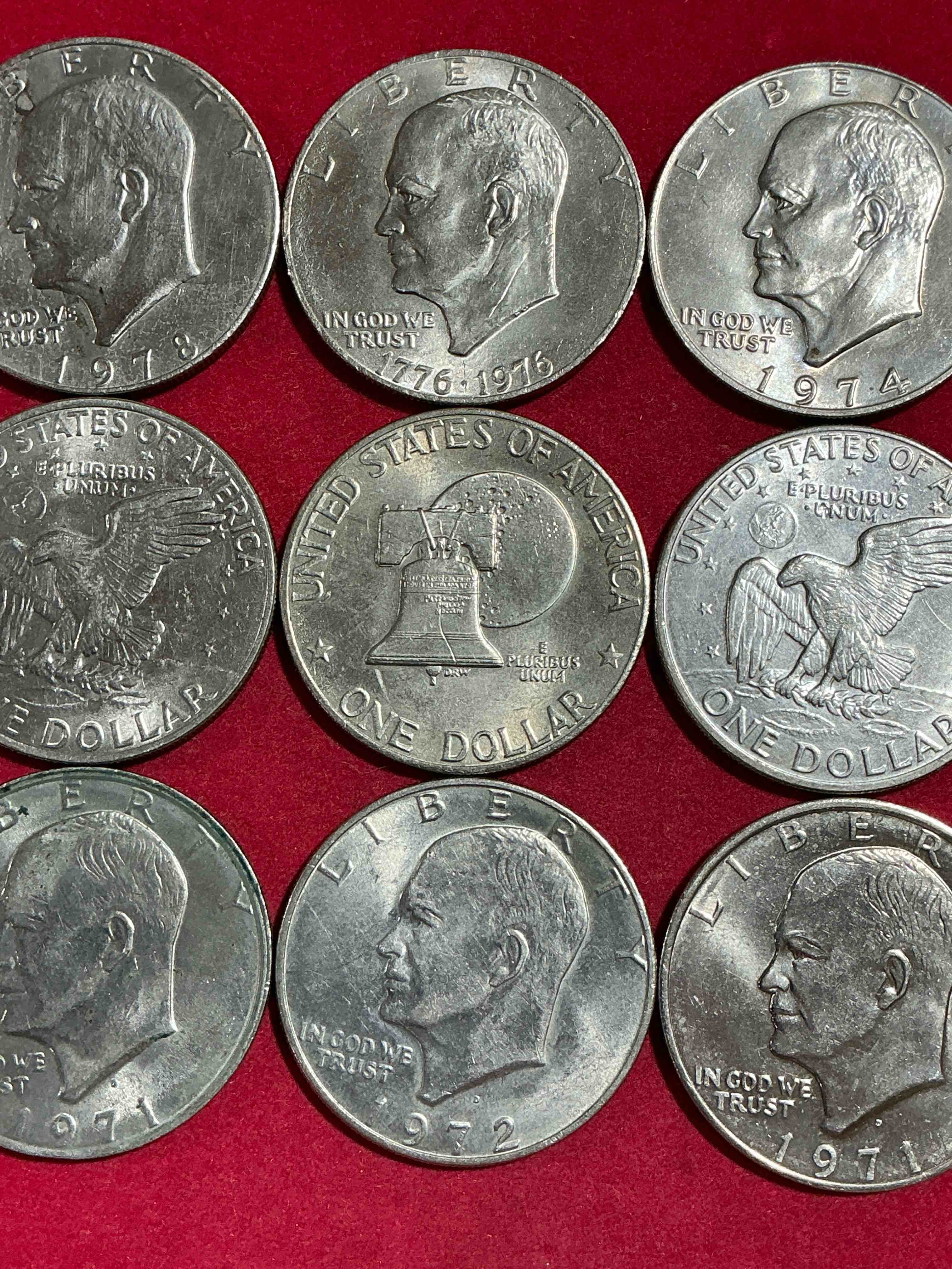 Condition photo showing Good Condition for gorgeous eisenhower dollars! here are circulated “ike” dollars! up for auction are ike one dollar coins from different years! awesome ike dollars! even includes rare bicentennial 1976 edition