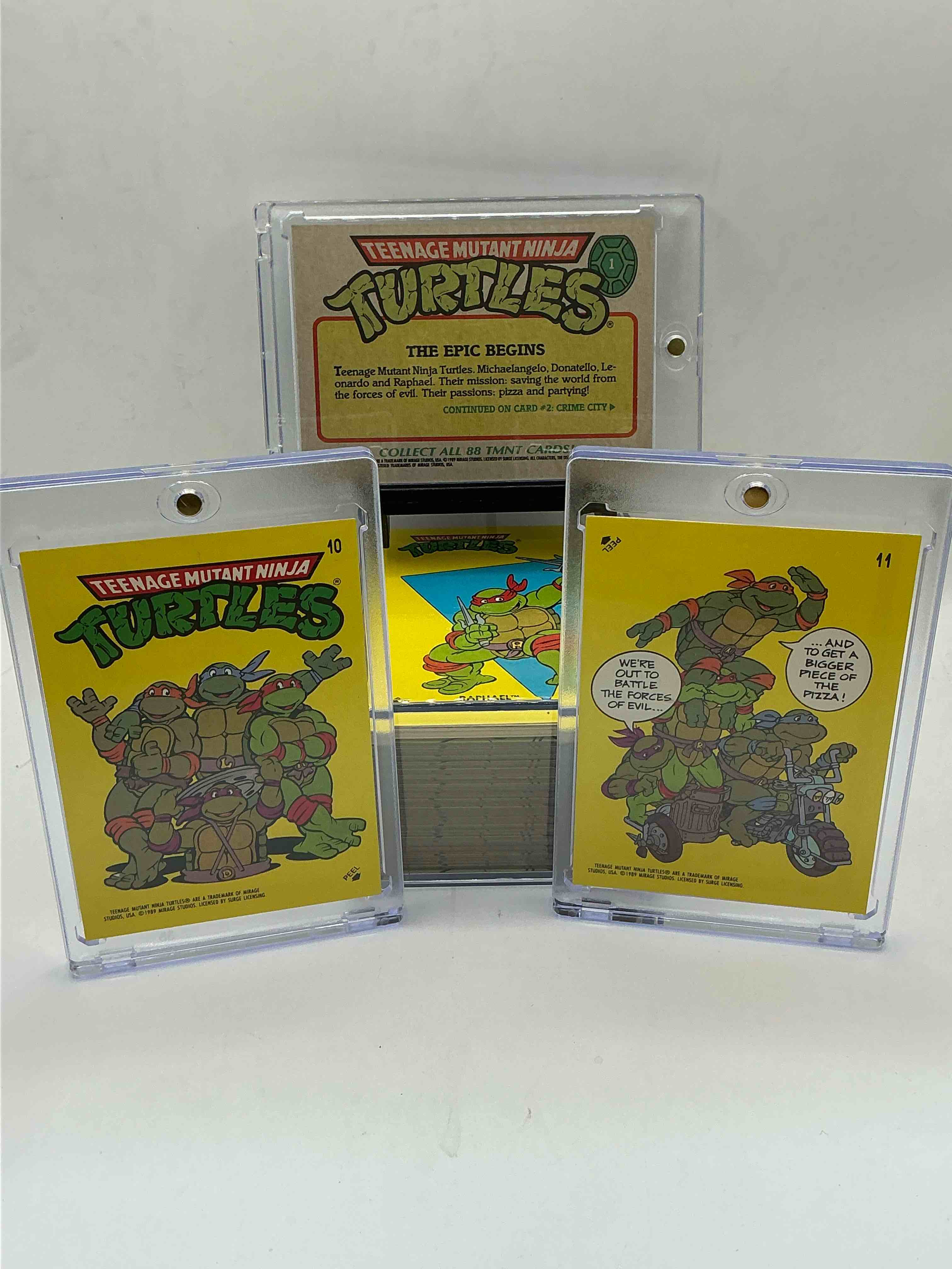 Condition photo showing New/Like New for 1989 ninja turtle wow! totally complete original, authentic teenage mutant ninja turtles complete trading card & stickers! all 88 cards & 11 stickers included, for a total qty of 99! excellent condition! your chance to own a genuine tmnt original serious collectible!