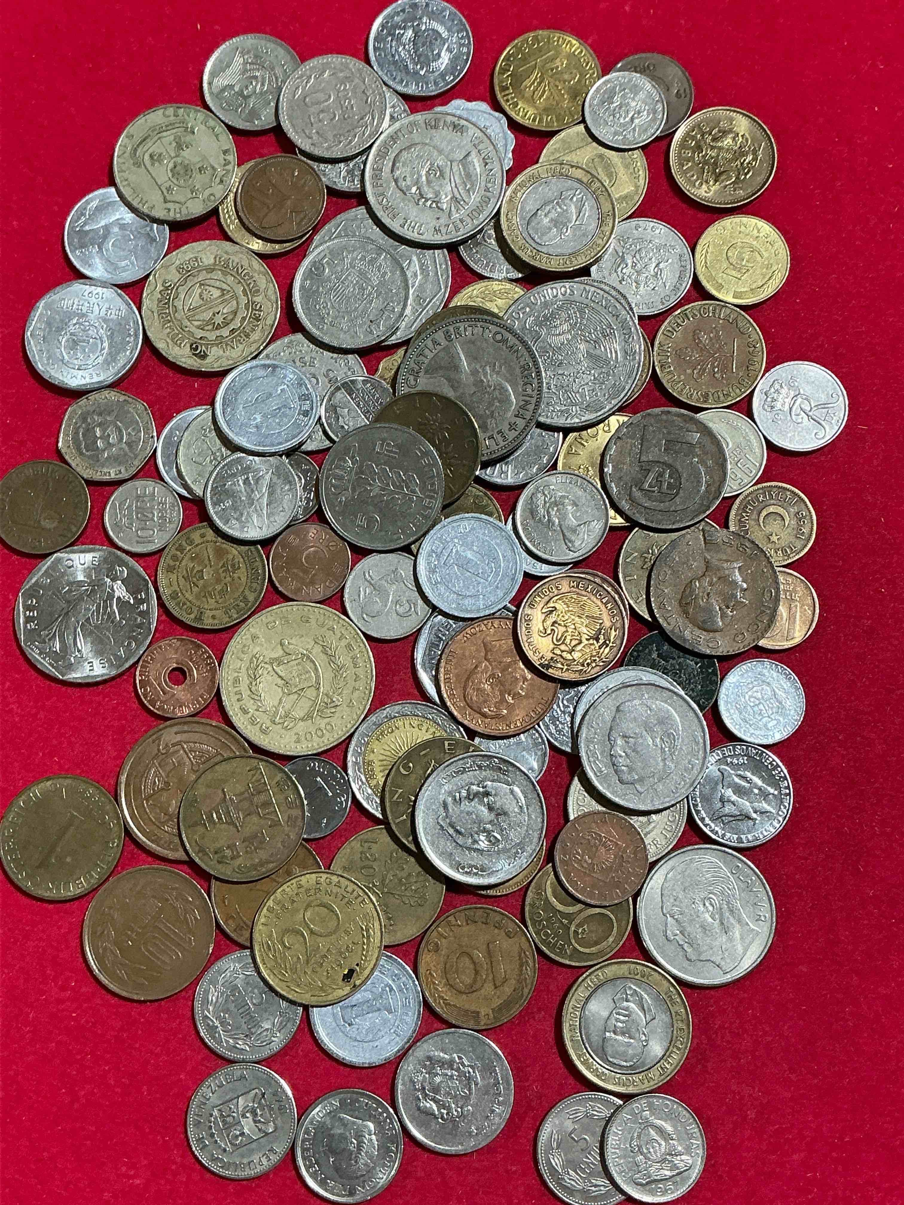 Condition photo showing Good Condition for world coins, antique & vintage! each lot is unique! many different years, countries, sizes & exotic places. this cool collection of antique coins from around the world is loads of fun! have fun identifying each coin & country as a great educational tool! a great investment too!