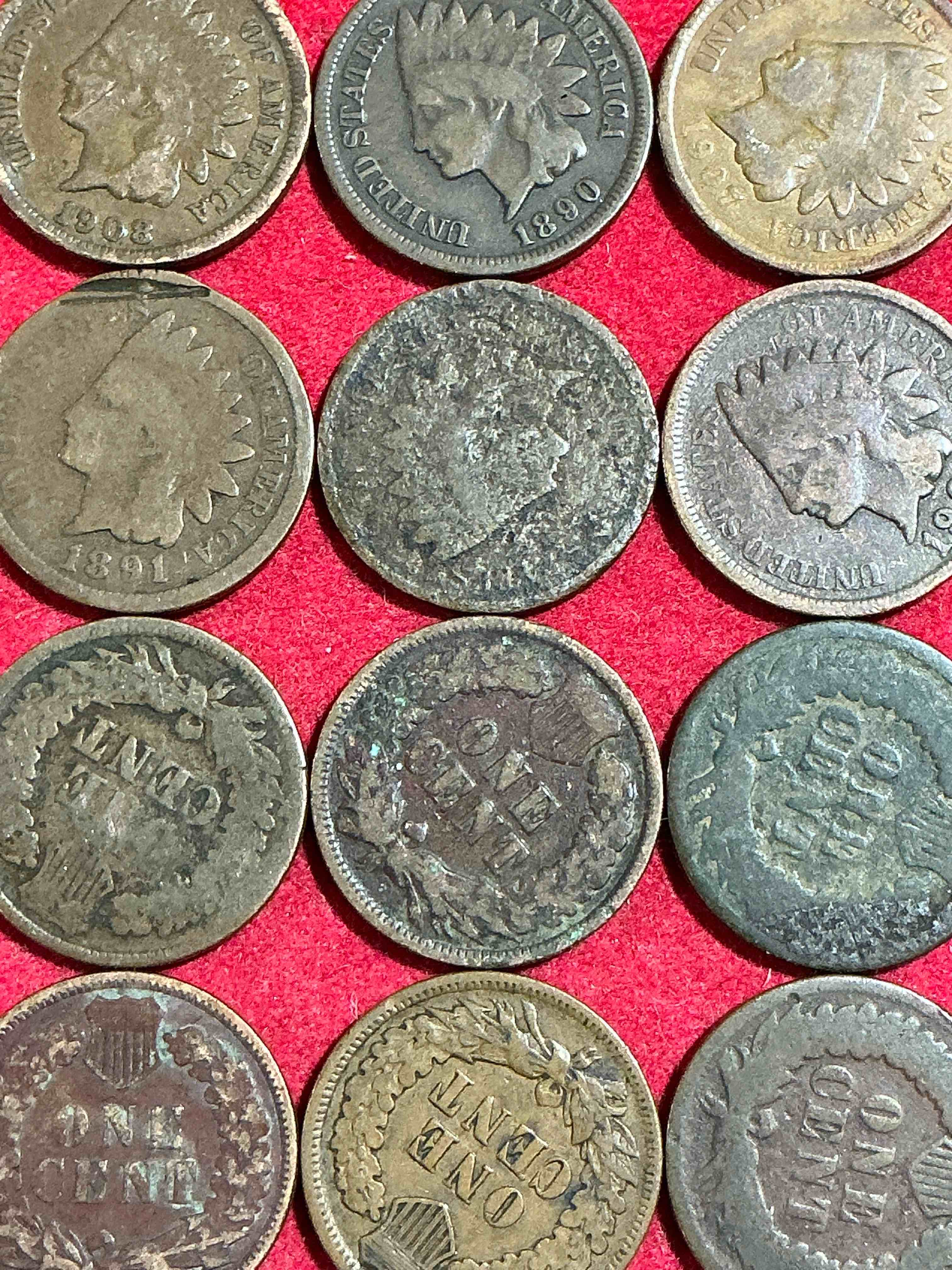 Condition photo showing Good Condition for indian head pennies! these gorgeous u.s. pennies were minted from 1859-1909 & have become serious collector items! the "indian head" design is actually a representation of lady liberty wearing an indian headdress. here are beautiful, well-kept examples representing many different mint years! great for collecting, investing & learning history, & rare with visible dates!