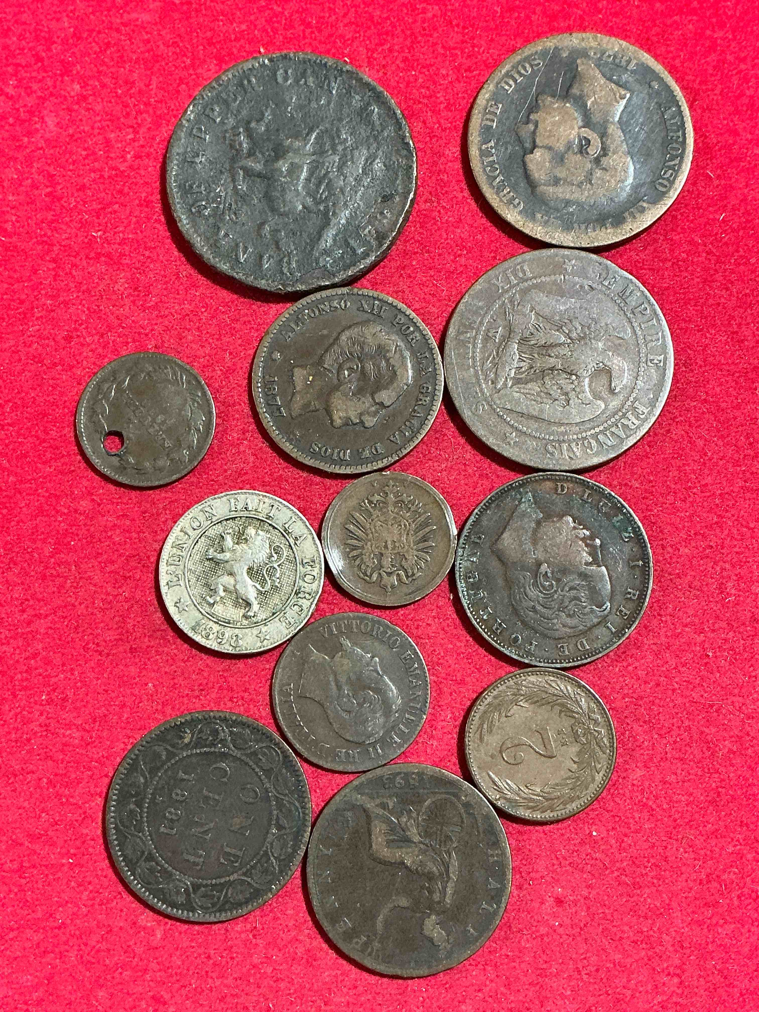 Condition photo showing Good Condition for 1800’s coins!!! lot of 12 coins all from the 19th century! each one is unique and has seen 100s of years of history! wow!