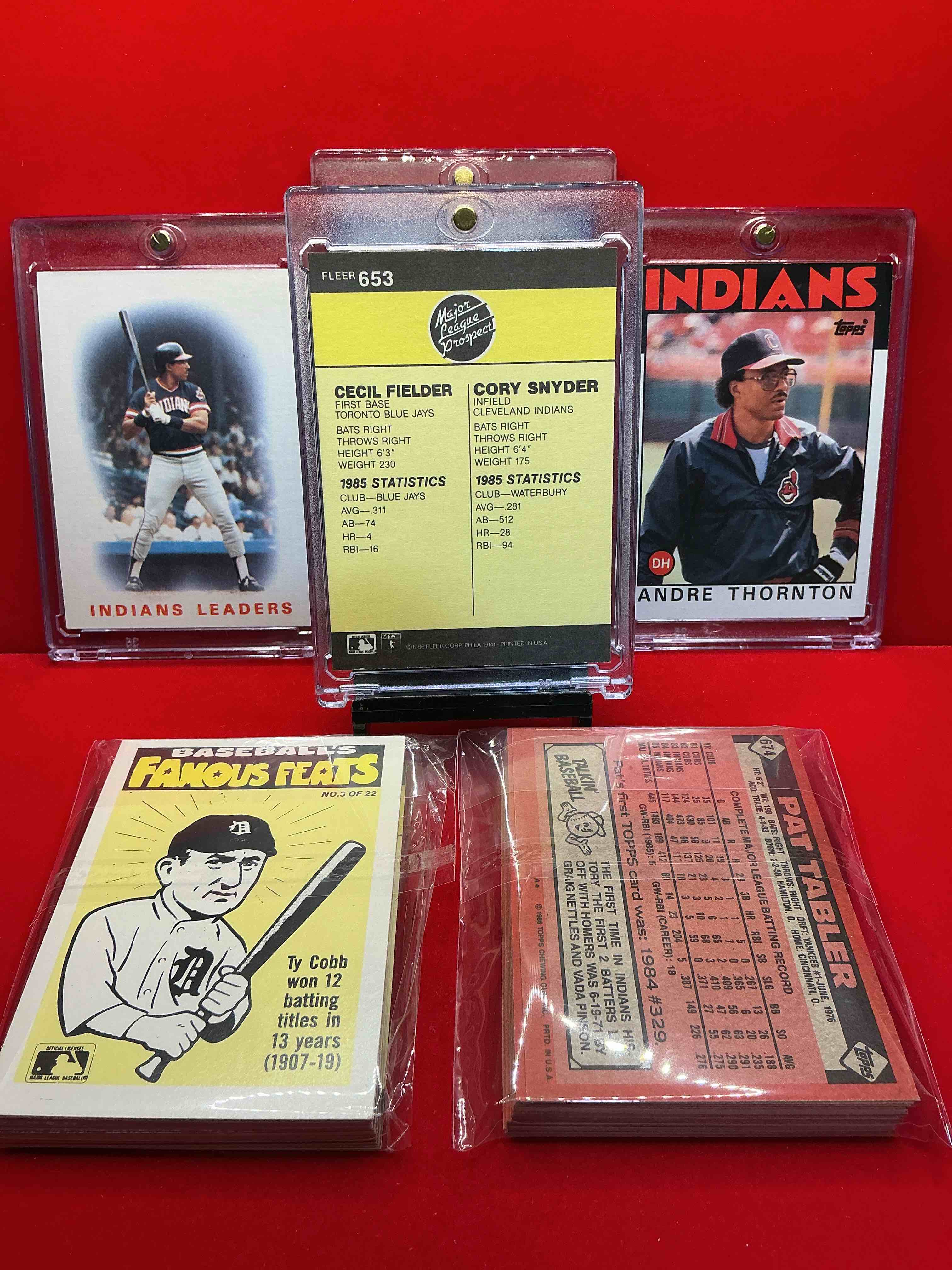 Condition photo showing New/Like New for cleveland craziness! 1986 fleer & topps indians! wow! andre thornton, cory snyder, julio franco, team card & more! topps 1986 cards, filled with cleveland indians legends! legends, heroes, & more! two different brands & styles!