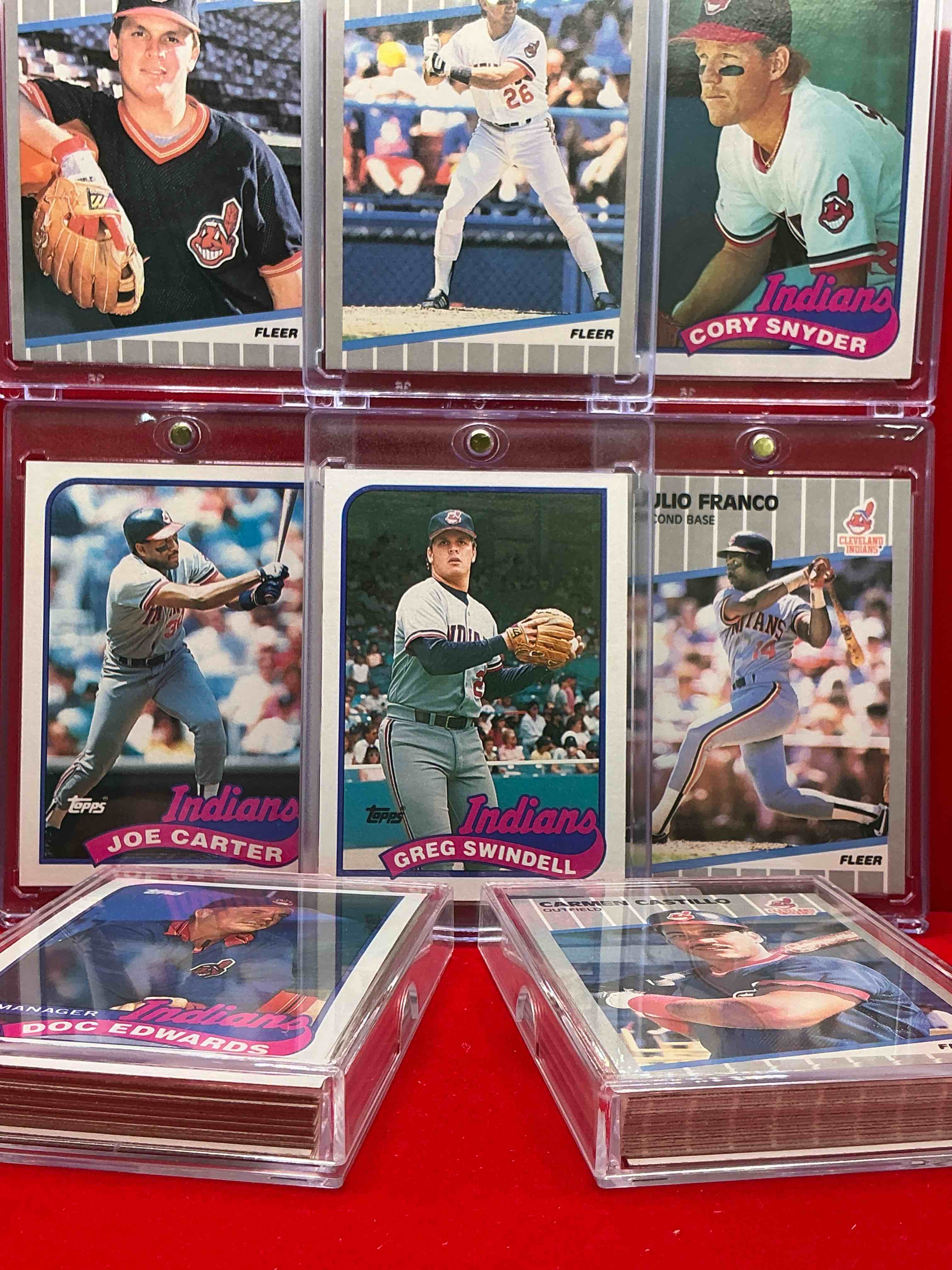Condition photo showing New/Like New for cleveland craziness! 1989 fleer & topps indians! wow! greg swindell, cory snyder, julio franco, team card & more! topps 1989 cards, filled with cleveland indians legends! legends, heroes, & more! two different brands & styles!
