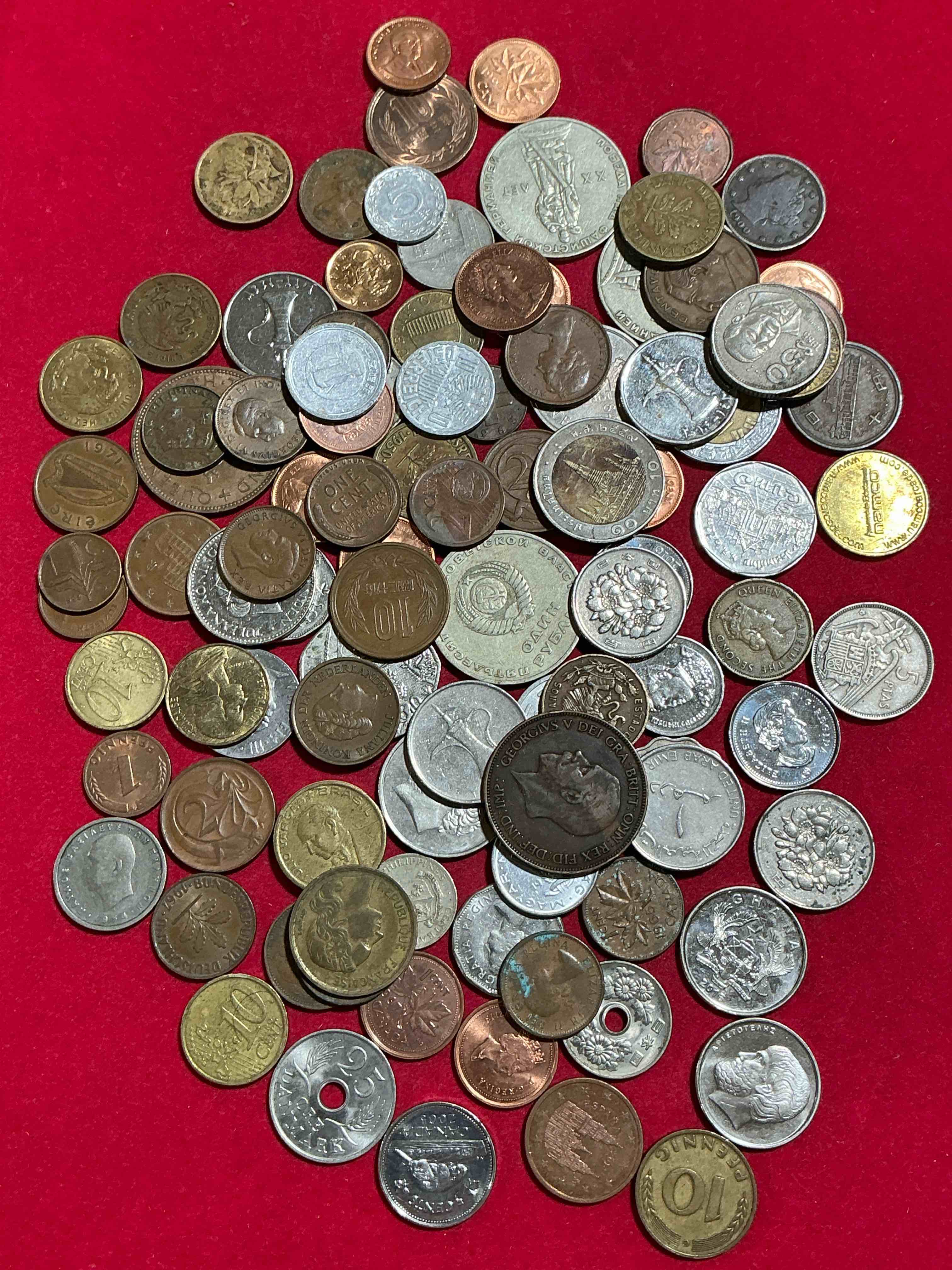 Condition photo showing Good Condition for world coins, antique & vintage! each lot is unique! many different years, countries, sizes & exotic places. this cool collection of antique coins from around the world is loads of fun! have fun identifying each coin & country as a great educational tool! a great investment too!