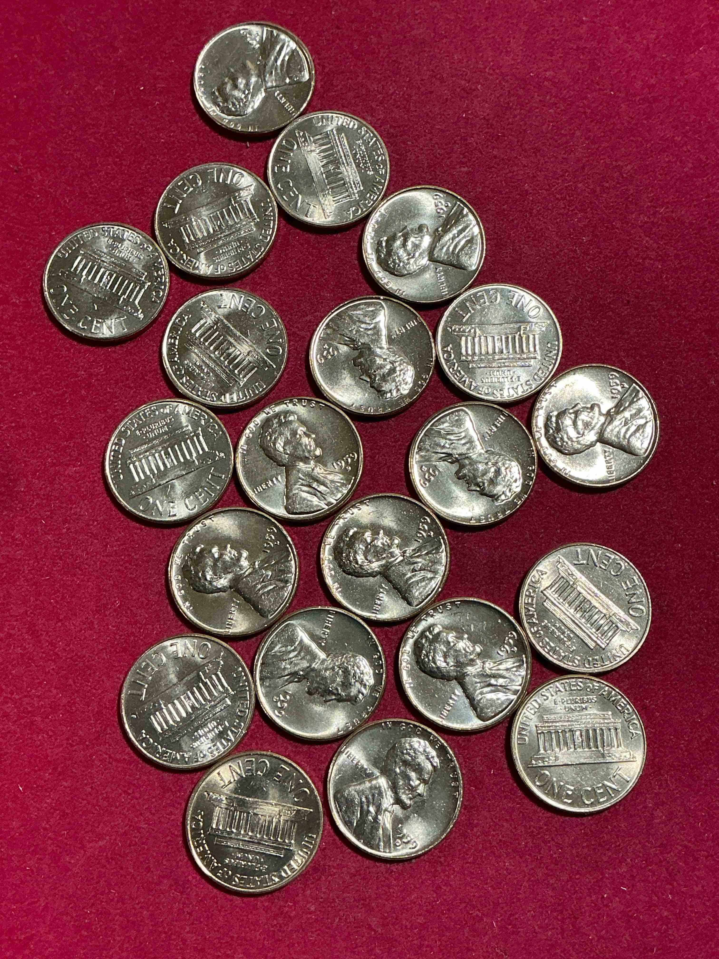 1959 brilliant uncirculated pennies!  1959 was the last year of an epic chapter of american history!  own pieces of the 1950’s with these brilliant uncirculated pennies!  many from the original treasury bank rolls not having seen daylight since 1959, wow! 