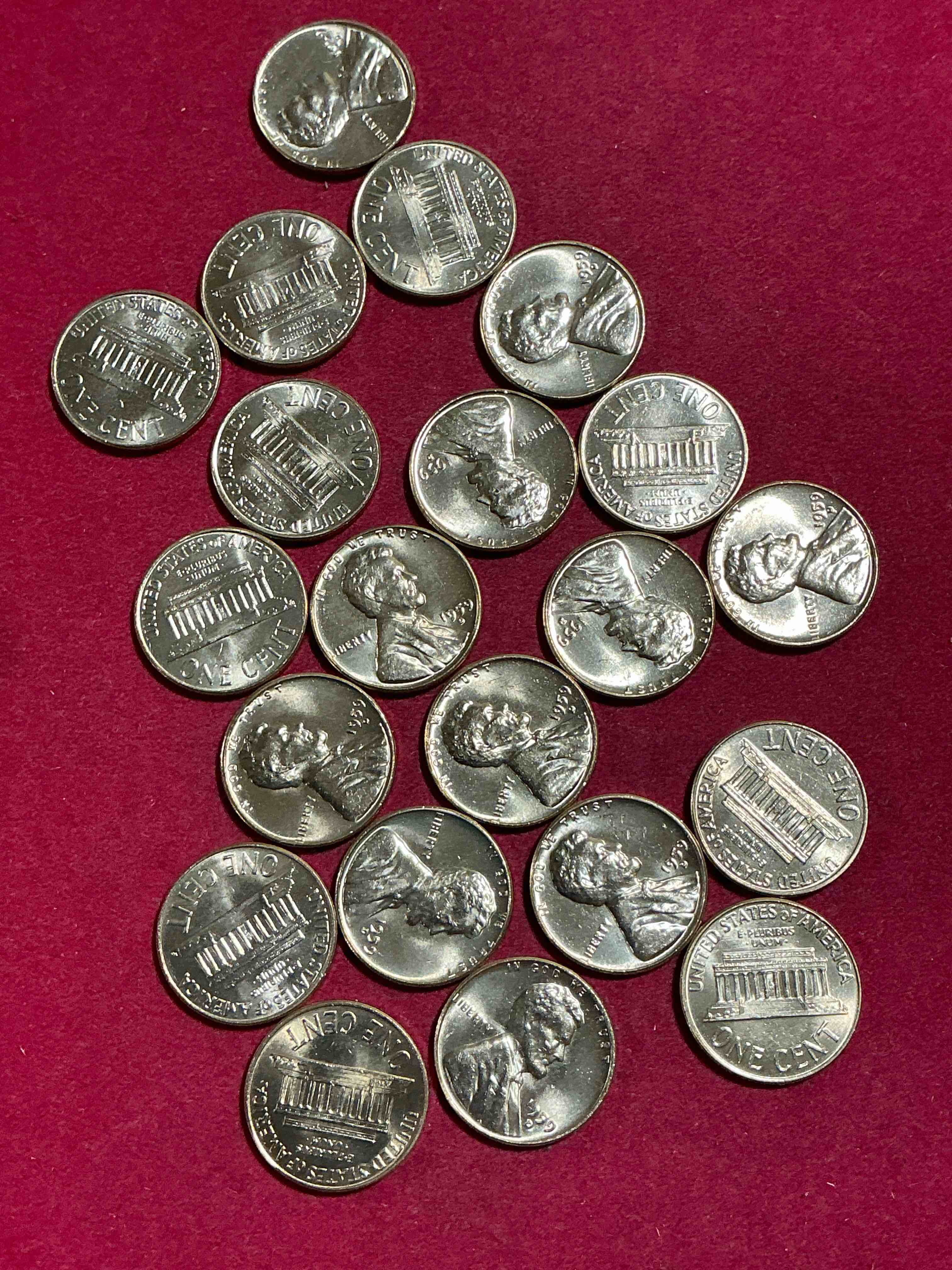 Condition photo showing New/Like New for 1959 brilliant uncirculated pennies!  1959 was the last year of an epic chapter of american history!  own pieces of the 1950’s with these brilliant uncirculated pennies!  many from the original treasury bank rolls not having seen daylight since 1959, wow! 