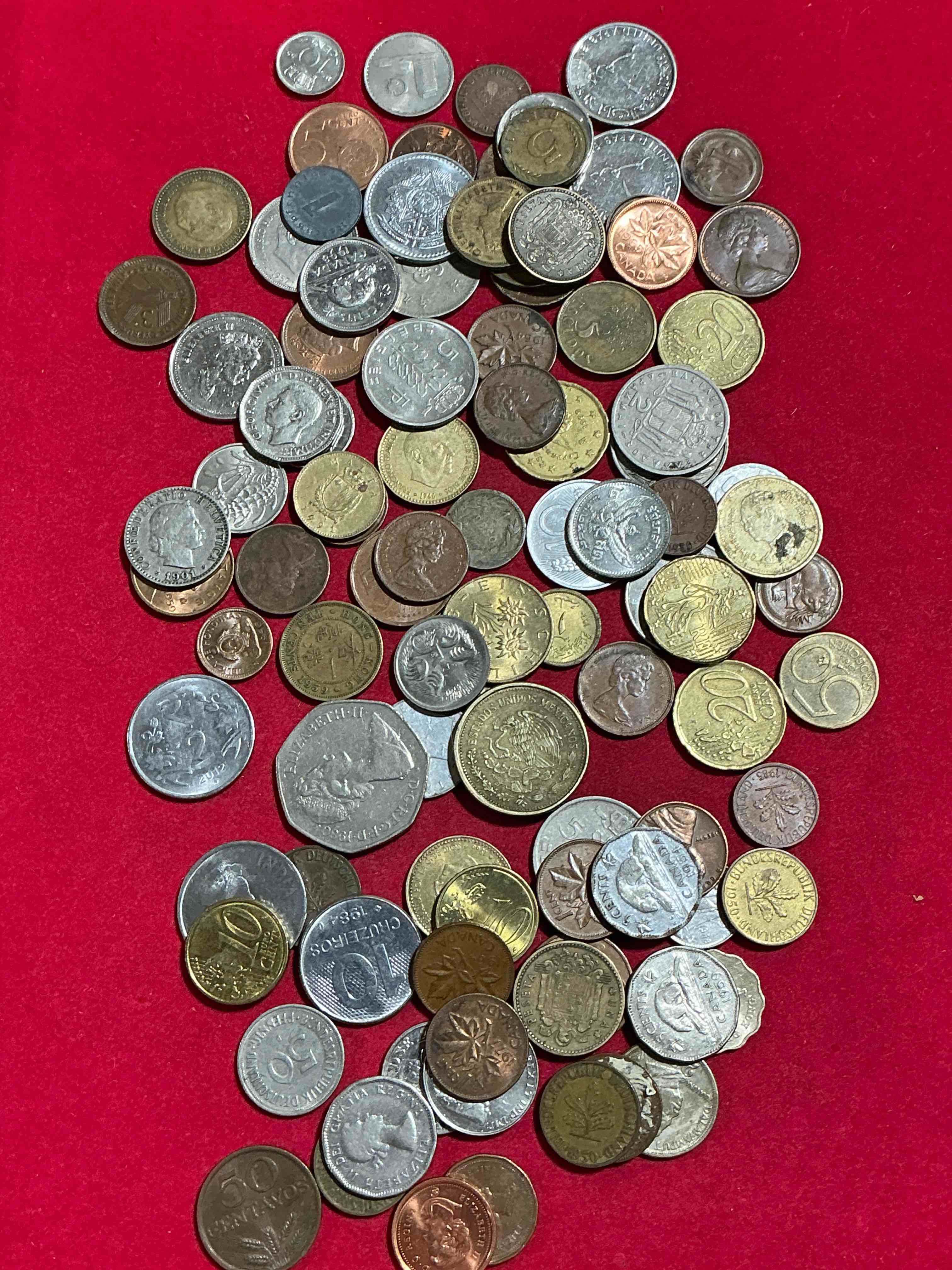 Condition photo showing Good Condition for world coins, antique & vintage! each lot is unique! many different years, countries, sizes & exotic places. this cool collection of antique coins from around the world is loads of fun! have fun identifying each coin & country as a great educational tool! a great investment too!