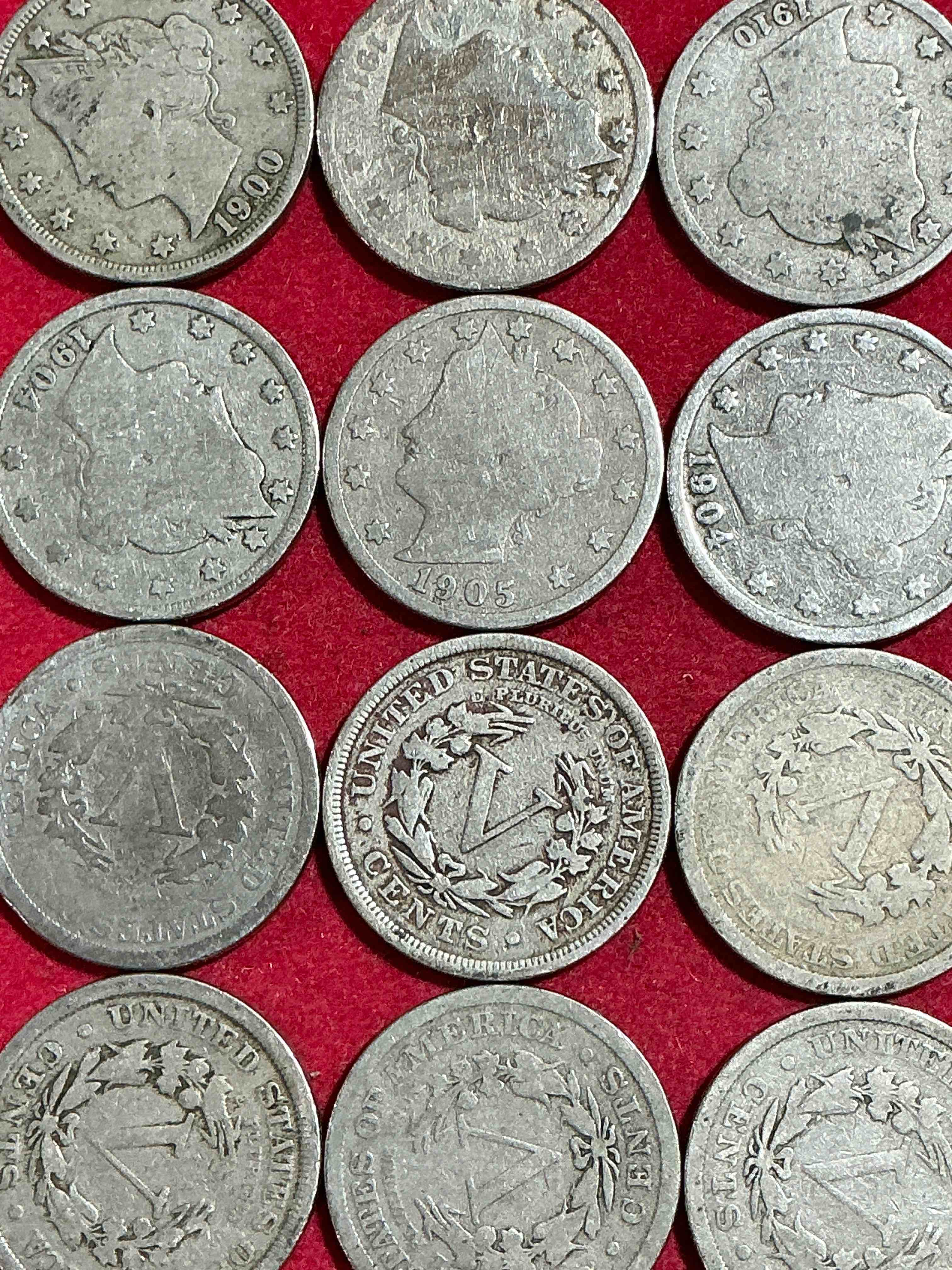 Condition photo showing Good Condition for antique u.s. v nickels! think of the history these coins have seen!, liberty head v nickels were minted up until 1913 & were the style of nickels before buffalo nickels. own some cool pieces of history! rare to see these coins with the "date on" in circulated condition!