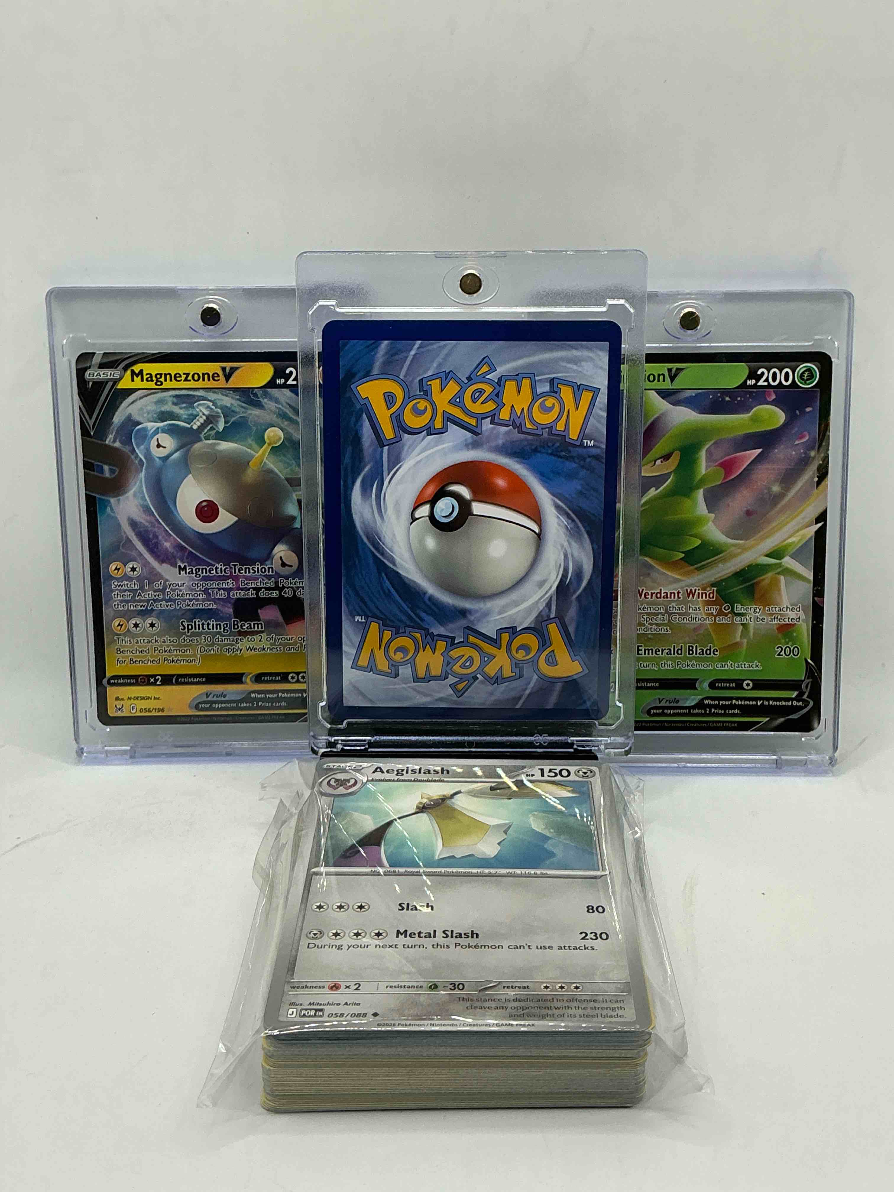 Condition photo showing New/Like New for pokémon party!  aggron v! magnezone v! virizion v! along with 50 other pokémon heroes, holos, legends & commons- including holographic cards, stage 2 cards, holos in all forms & more! also includes 36 non holo common/ uncommon basic & first stage cards trainers & energy too! perfect set for collectors & enthusiasts!