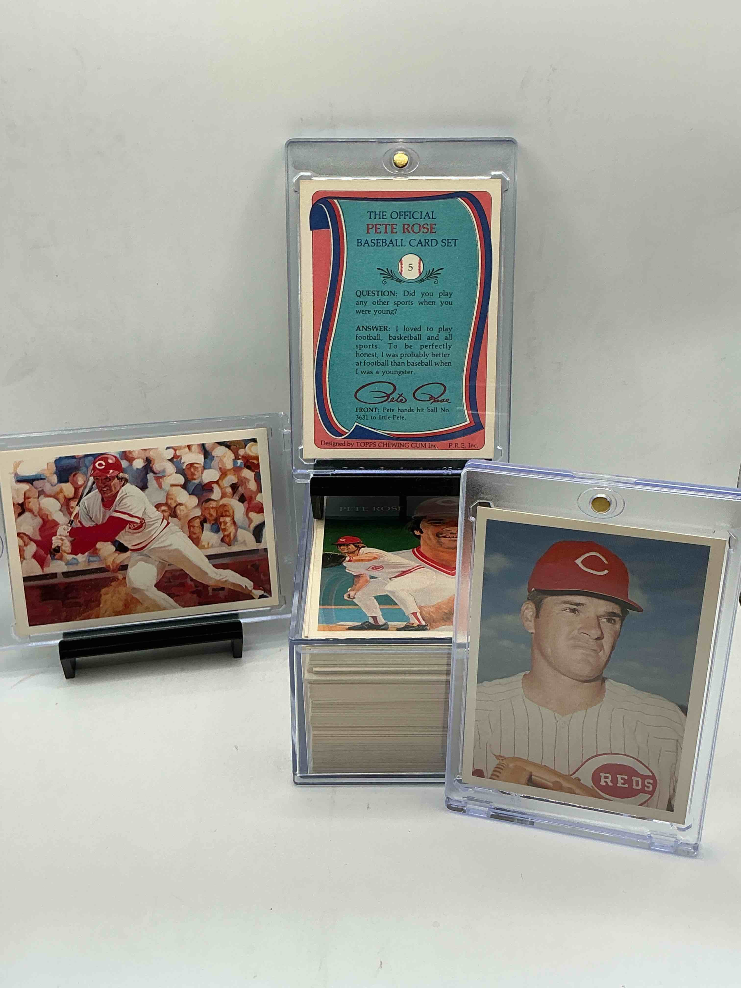 Condition photo showing New/Like New for rare pete rose 1985 wow!  ultra rare, authentic, official mlb pete rose baseball cards,  complete 120 card set with original box!  bid is per card.  your chance to own very rare, original pete rose memorabilia from 1985!