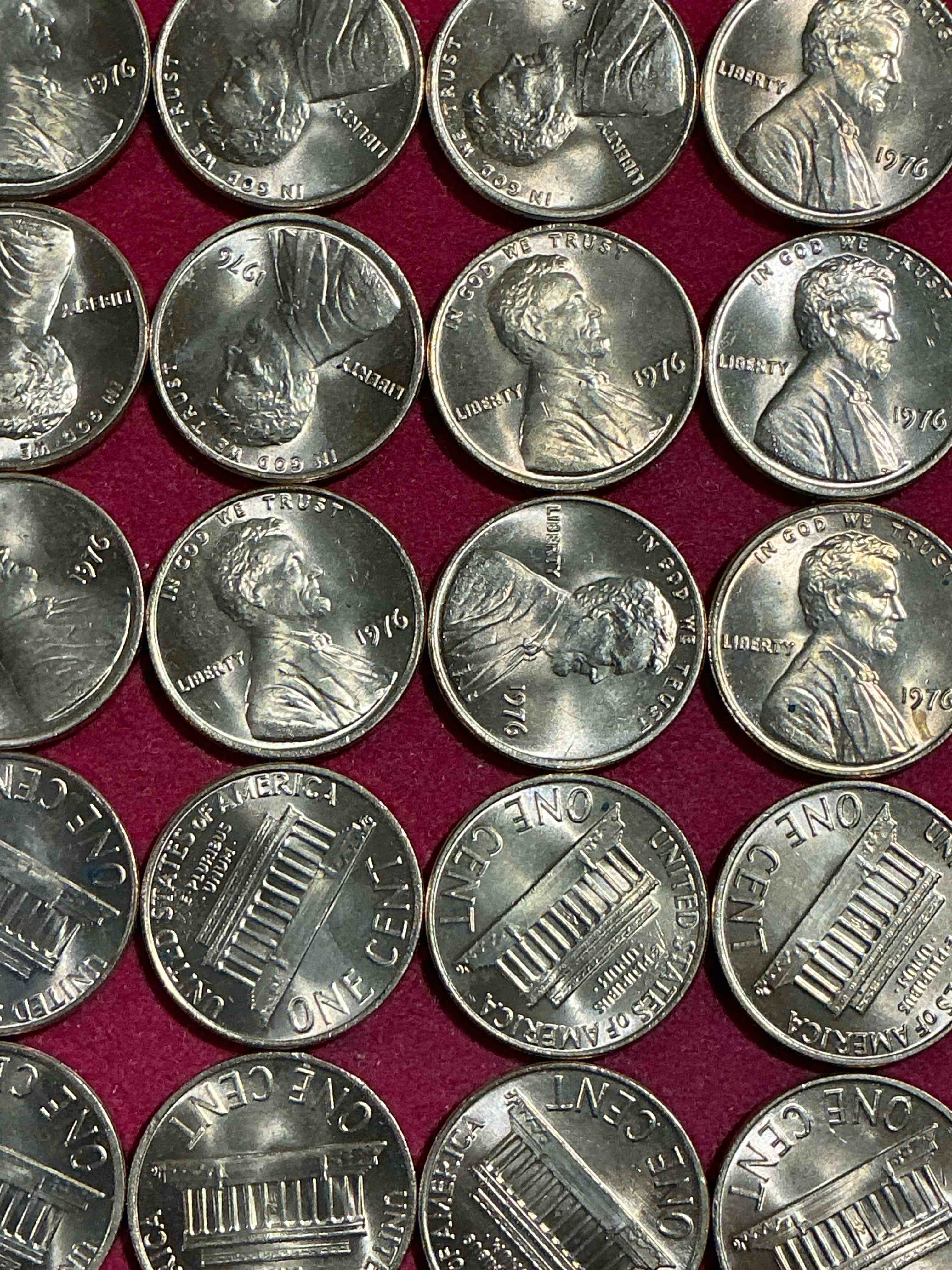 1976 brilliant uncirculated america 200 year anniversary pennies! celebrate america’s bicentennial with the unc brilliant 1976 pennies, direct from the original bank rolls! these pennies have not seen the light of day since 1976, wow! serious collector items!