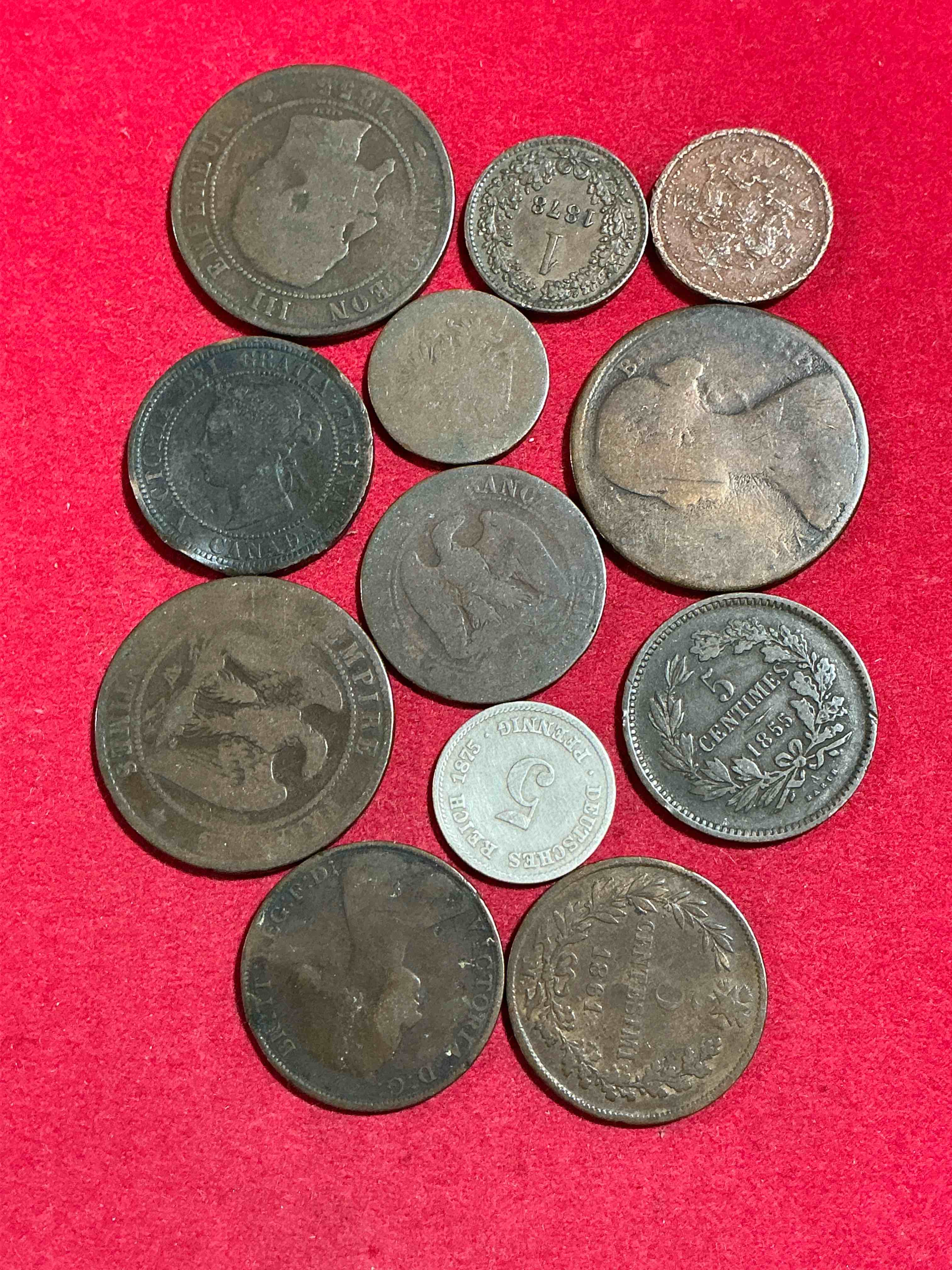 Condition photo showing Good Condition for 1800’s coins!!! lot of 12 coins all from the 19th century! each one is unique and has seen 100s of years of history!