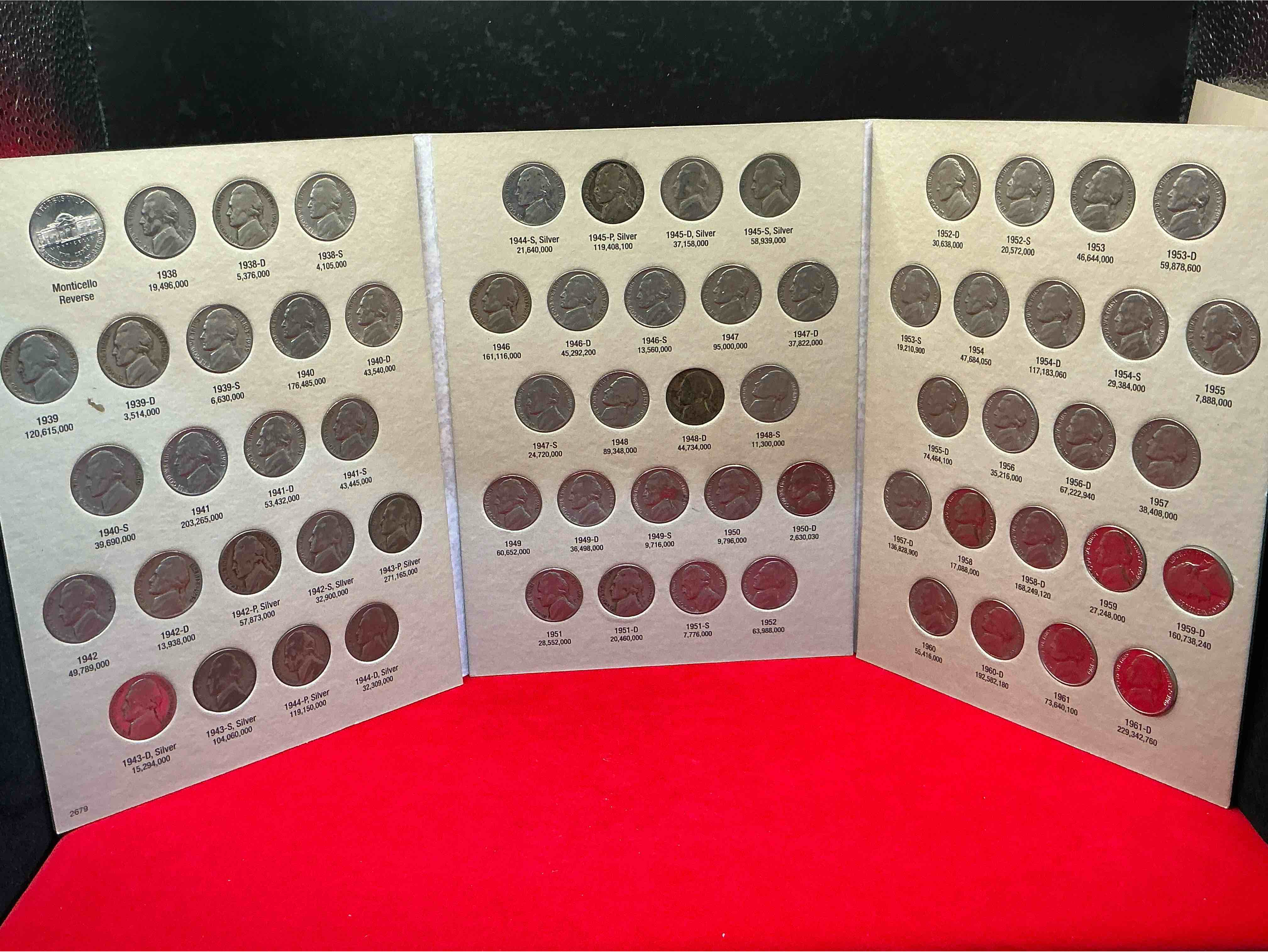 jefferson nickel collection wow! bid is per nickel, 66 total nickels! jefferson nickels were minted from 1938 to 1961, up for bid is one each of every nickel ever produced! collection includes eleven world war 2 era partial silver nickels & ultra rare 1950d nickel! includes holding case for all 66 nickels! bid is per each nickel. this collection nearly impossible to collect!