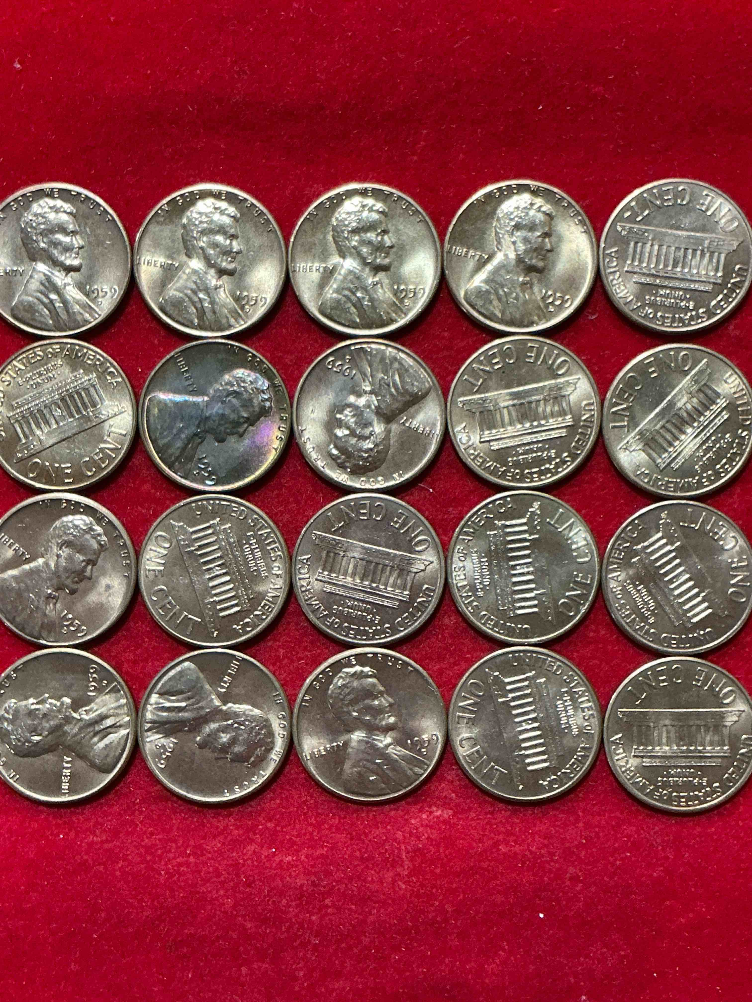 Condition photo showing New/Like New for 1959 brilliant uncirculated pennies!  1959 was the last year of an epic chapter of american history!  own pieces of the 1950’s with these brilliant uncirculated pennies!  many from the original treasury bank rolls not having seen daylight since 1959, wow! 