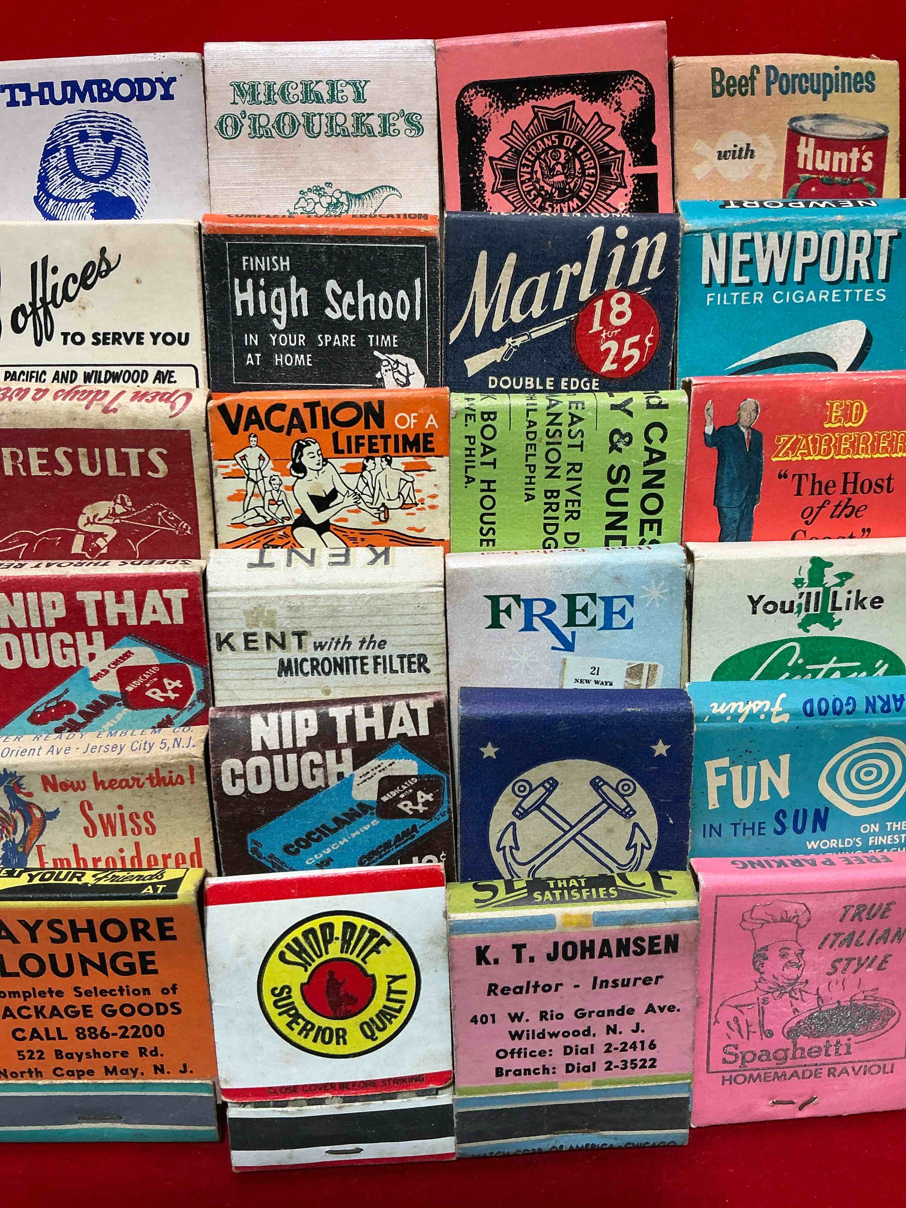 vintage matchbooks!  a crazy hard to collect collection of matchbooks from all over, many from places that no longer exist!  collection spans decades & decades!  most books are complete with all matches!  one of a kind collection!  all original & impossible to find anywhere else!