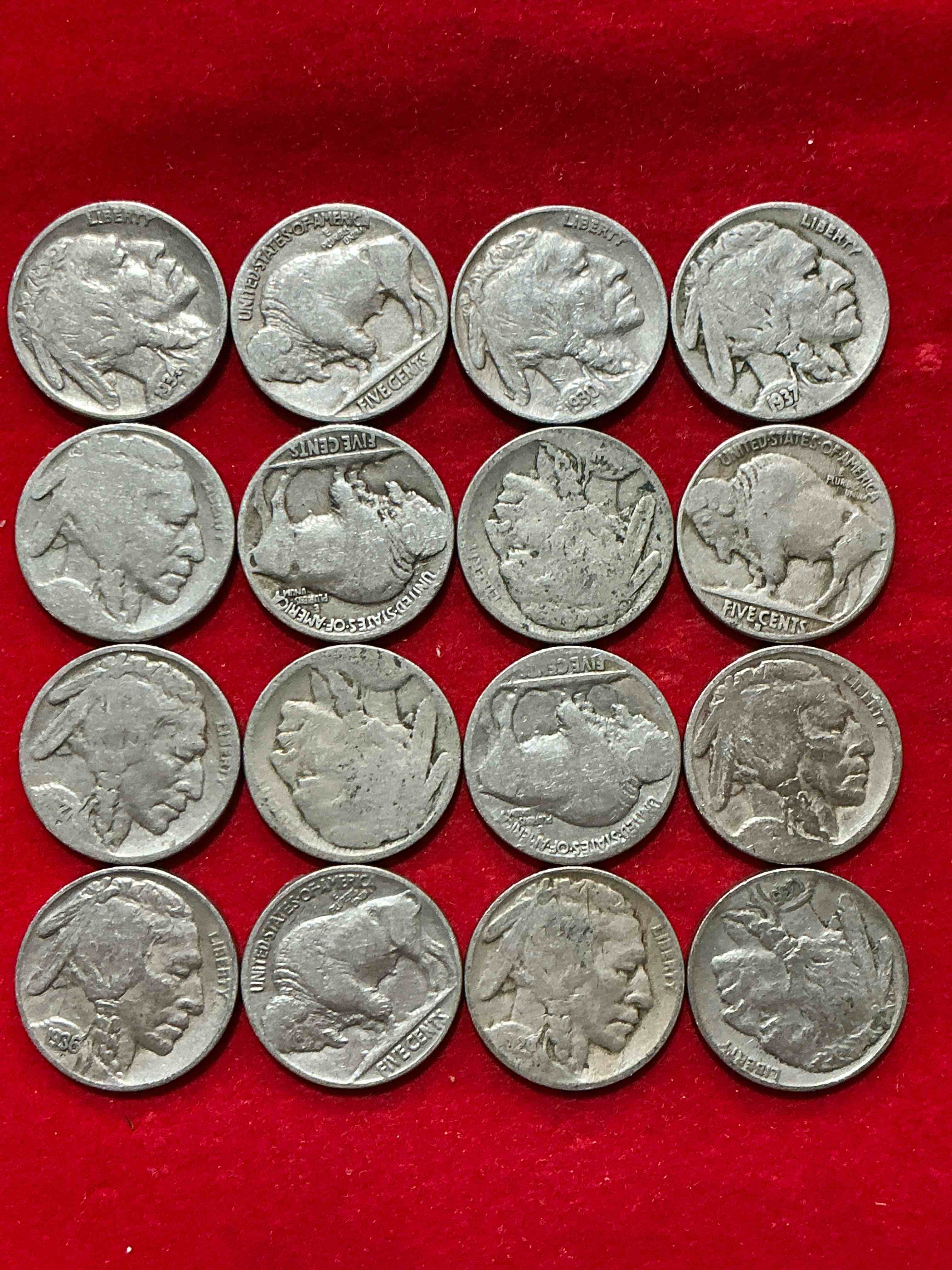Condition photo showing Good Condition for historic buffalo nickels! indian head buffalo nickels were minted from 1913 to 1938 & have become a favorite for coin collectors around the world! own pieces of american history with these cool indian head buffalo nickels in circulated condition, most with visible dates is very rare for buffalo nickels!