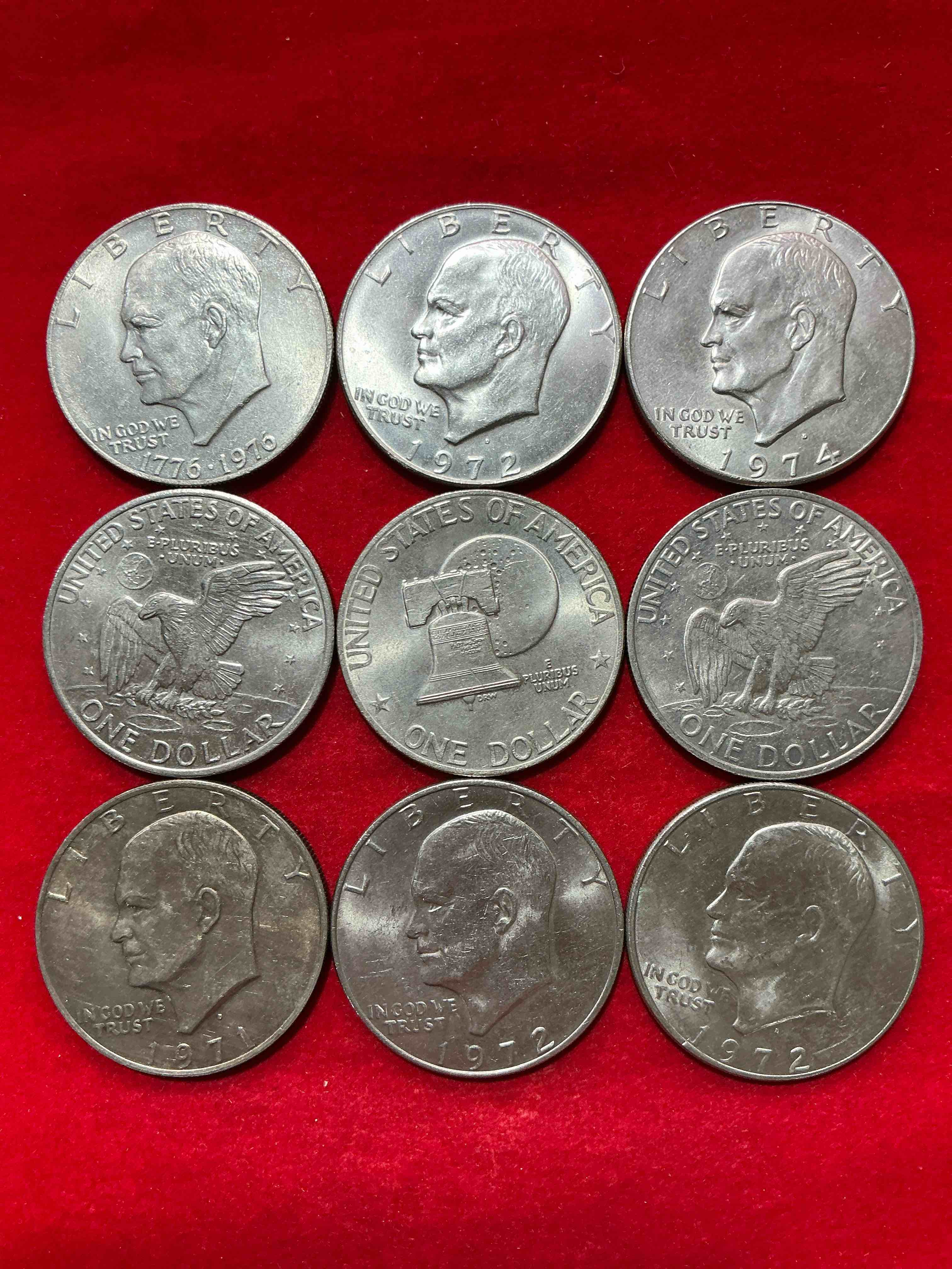 Condition photo showing New/Like New for gorgeous eisenhower dollars! here are circulated “ike” dollars! up for auction are ike one dollar coins from different years! awesome ike dollars! even includes rare bicentennial 1976 edition