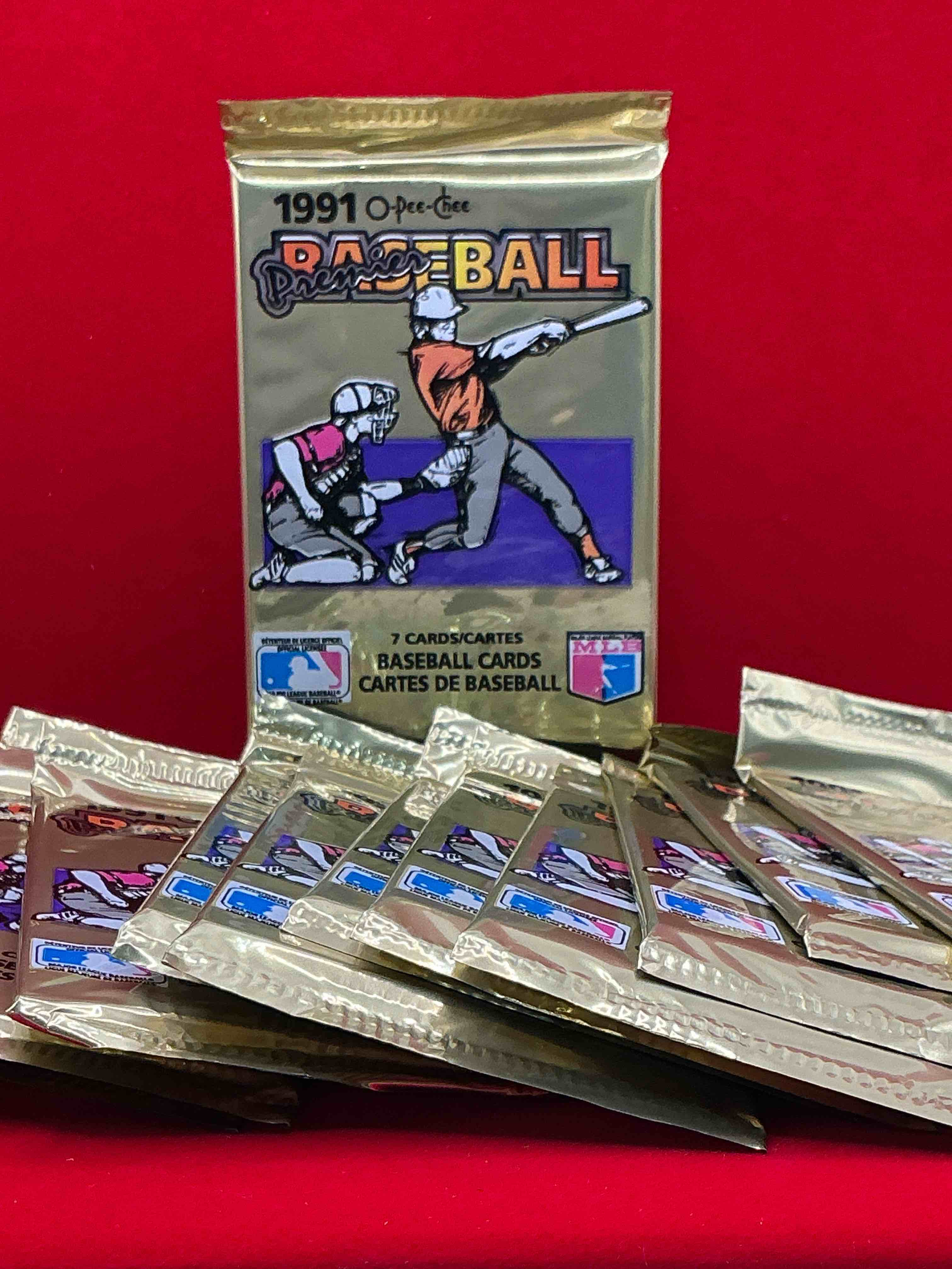 1991 premier baseball o-pee-chee unopened packs, direct from box! rare canadian sports cards with the chance for some great cards inside! baseball extravaganza!
